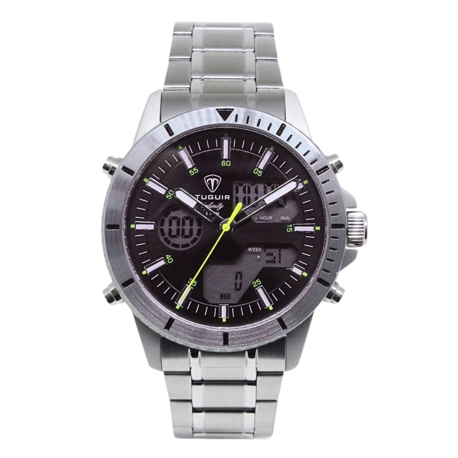 Relógio Masculino de Aço Tuguir AnaDigi Infinity GCS-1269 Prata e Preto