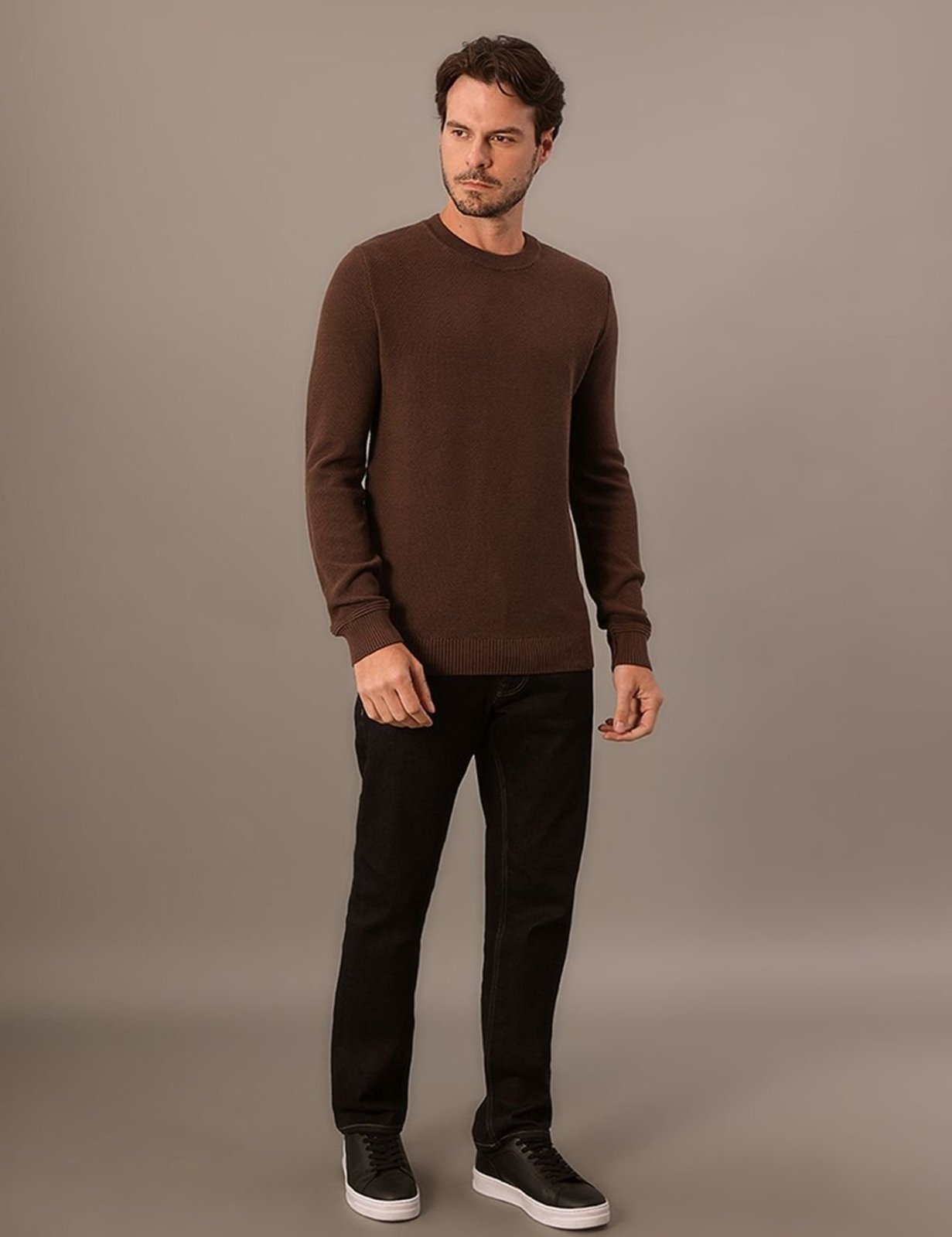 Tricot Masculino Cks Ponto Arroz - Marrom Calvin Klein Jeans