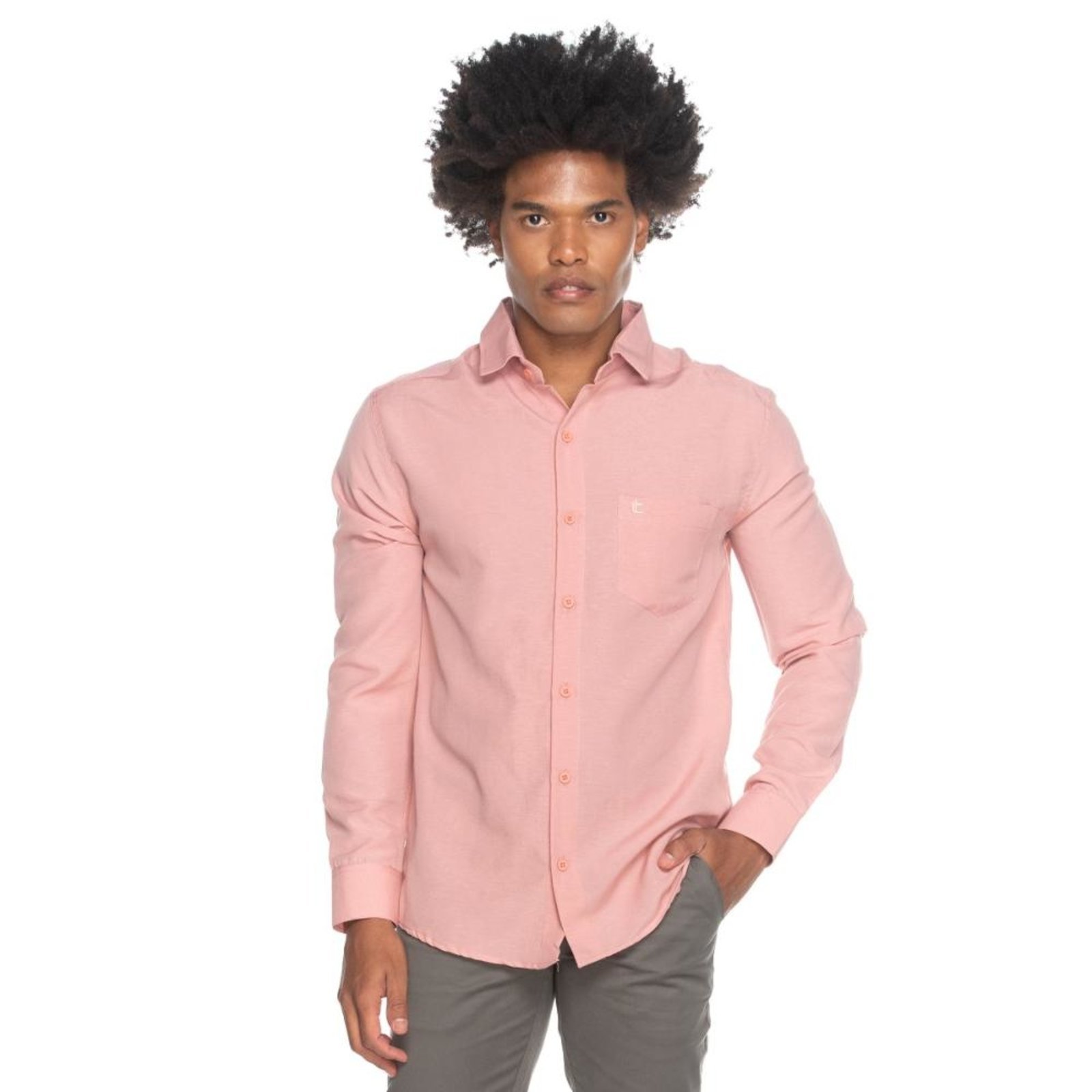 Camisa Social Masculina Teodoro Manga Longa Slim Fit Casual Amarelo G Rosa