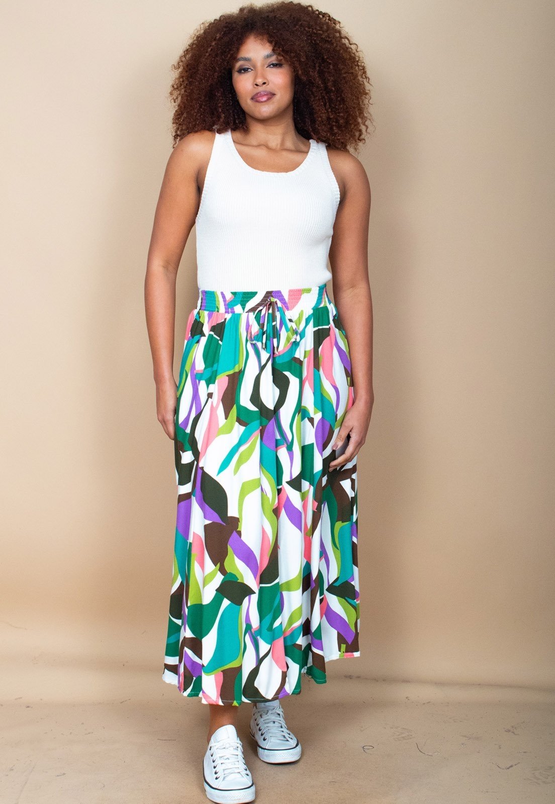 Saia Cabanafree Longa Viscose Estampa Encanto Botânico