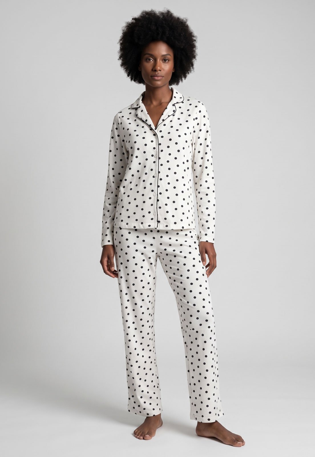 Conjunto Pijama Feminino Hering Poá Algodão Branco