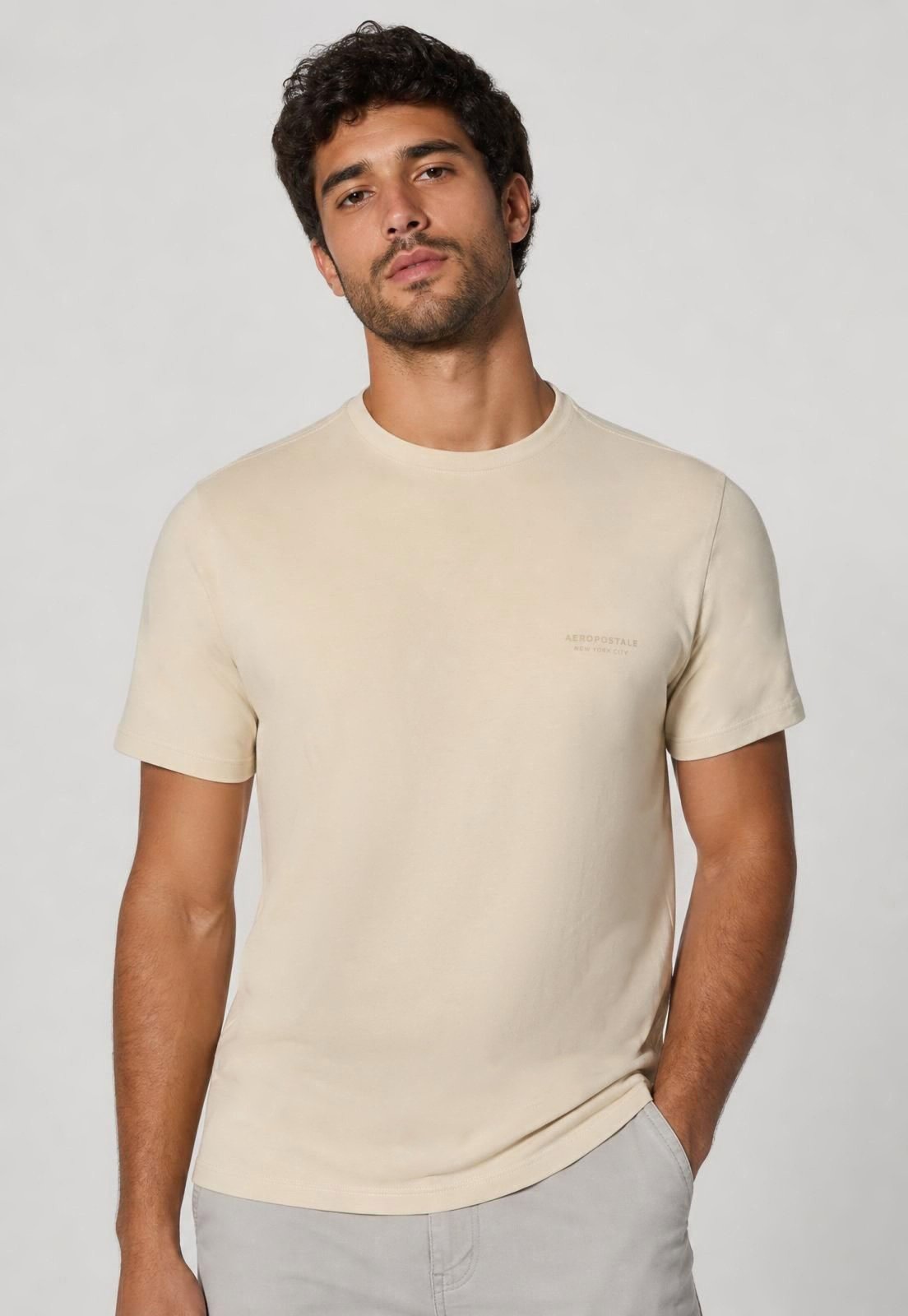 Camiseta Masculina Aeropostale Gola Redonda Algodão Bege