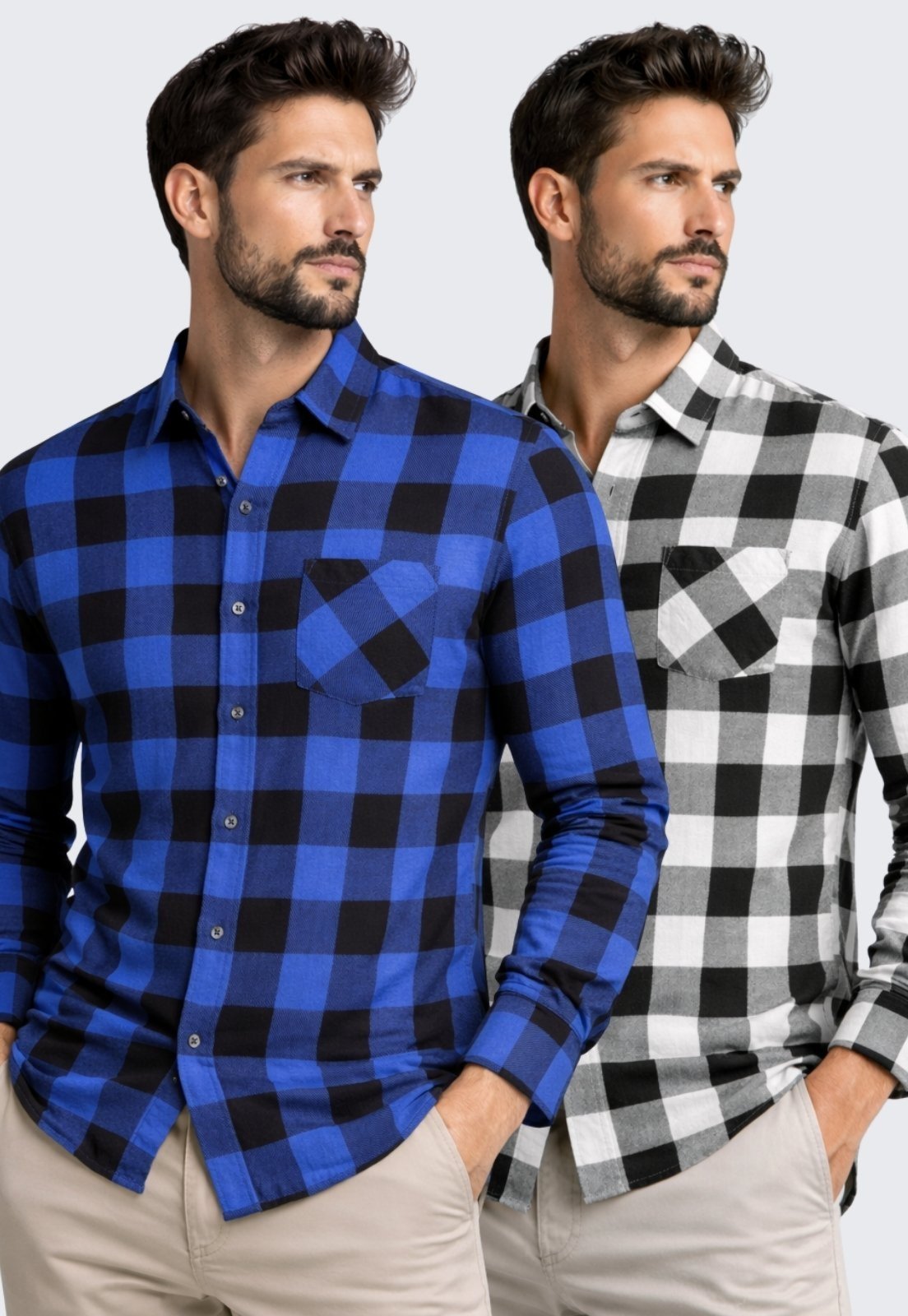 Kit 2 Camisa Xadrez Masculina Manga Longa Daze Modas Azul e Branca