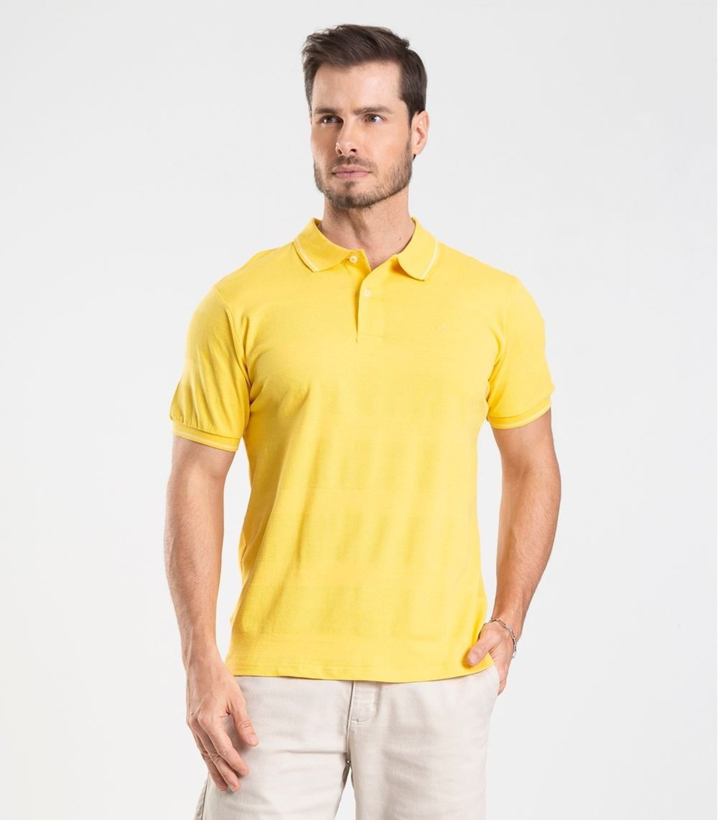Polo Piquet Masculina Diametro Amarelo