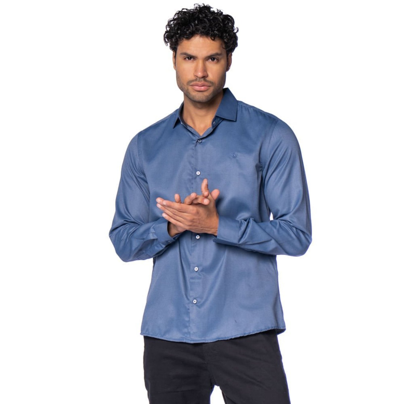 Camisa Masculina Amil Manga Longa Slim Azul