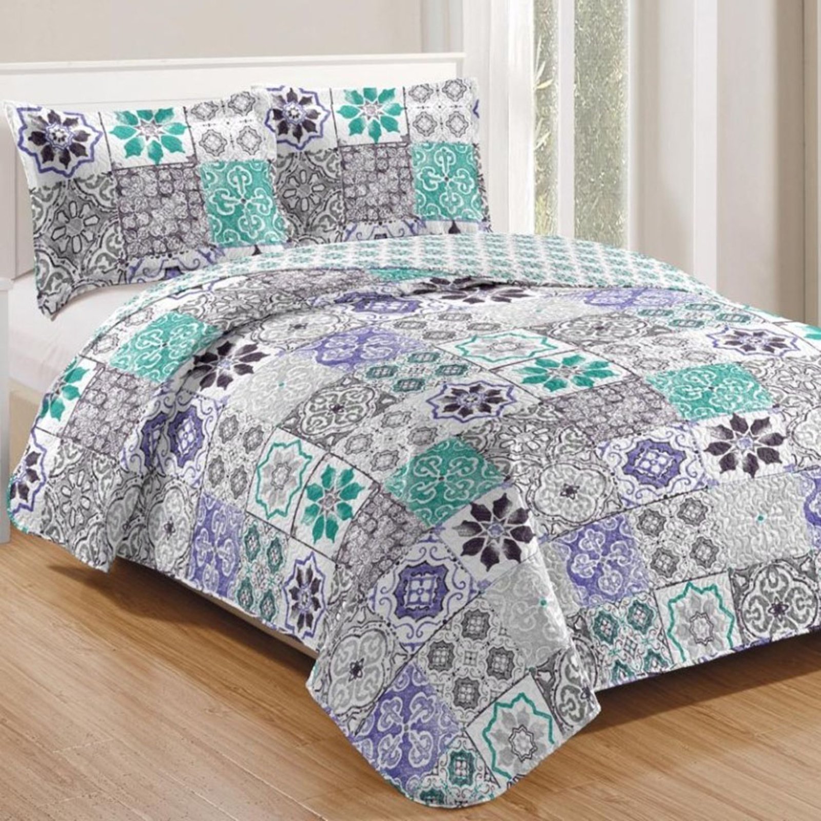 Kit Cobre Leito Colcha Casa Scarpa Mix Queen Estampado Dupla Face Floral 3 Peças - Thaís