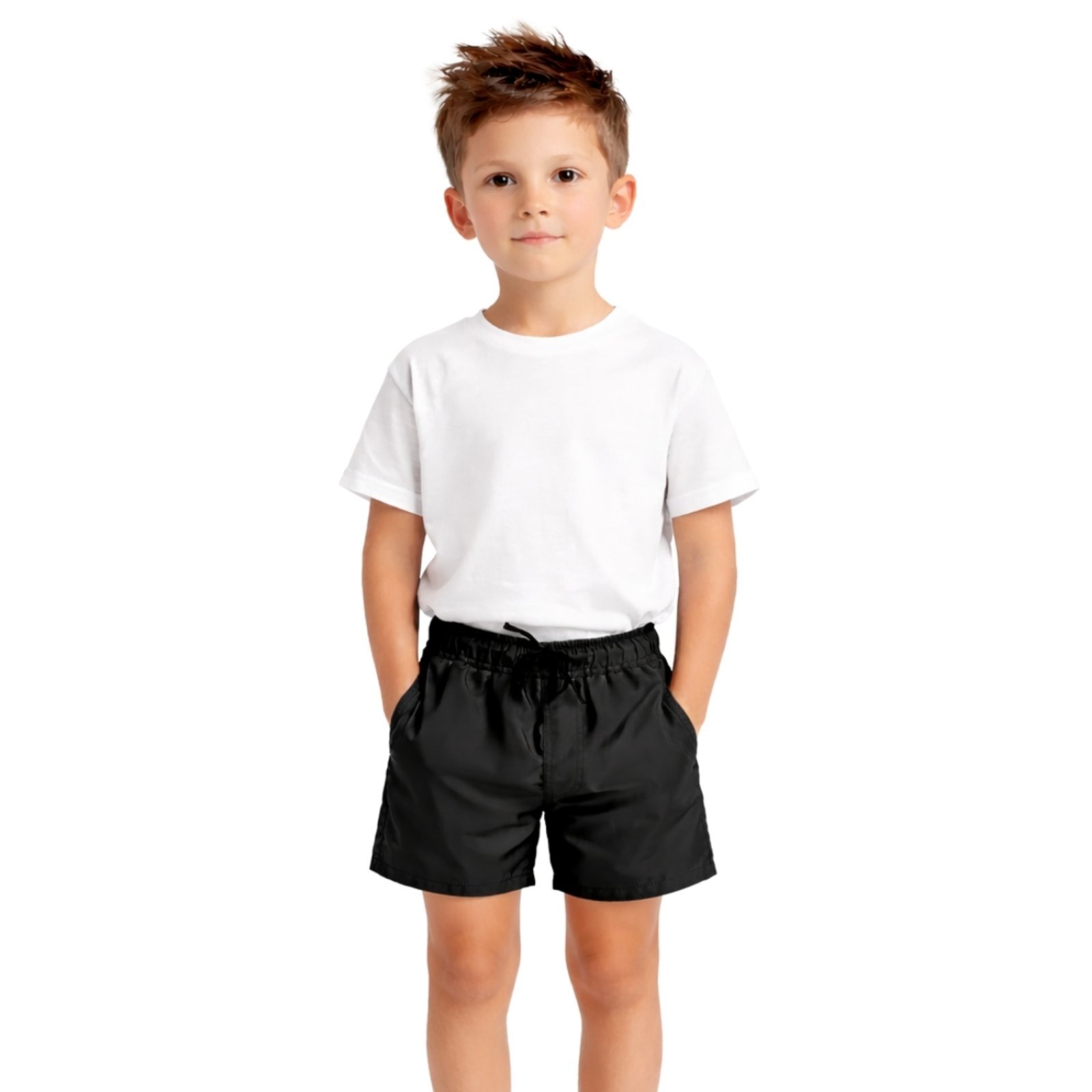 Vista 2 Infantil - Short Tactel Bermuda Moda Praia Liso Relaxado preto Relaxado preto