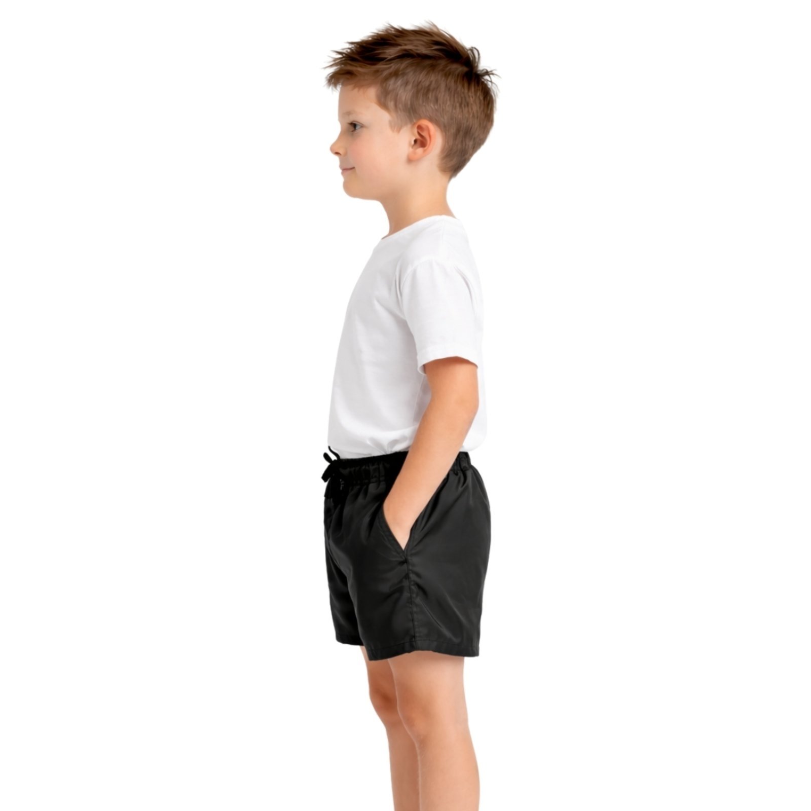 Vista 3 Infantil - Short Tactel Bermuda Moda Praia Liso Relaxado preto Relaxado preto