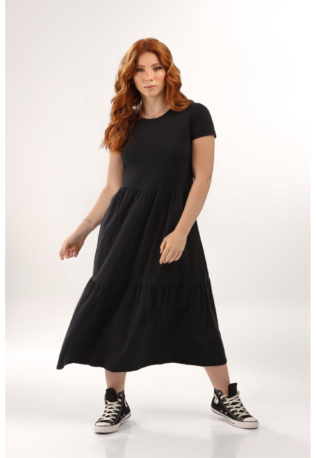 Vestido Marias Longo em Algodão Just Basic Preto