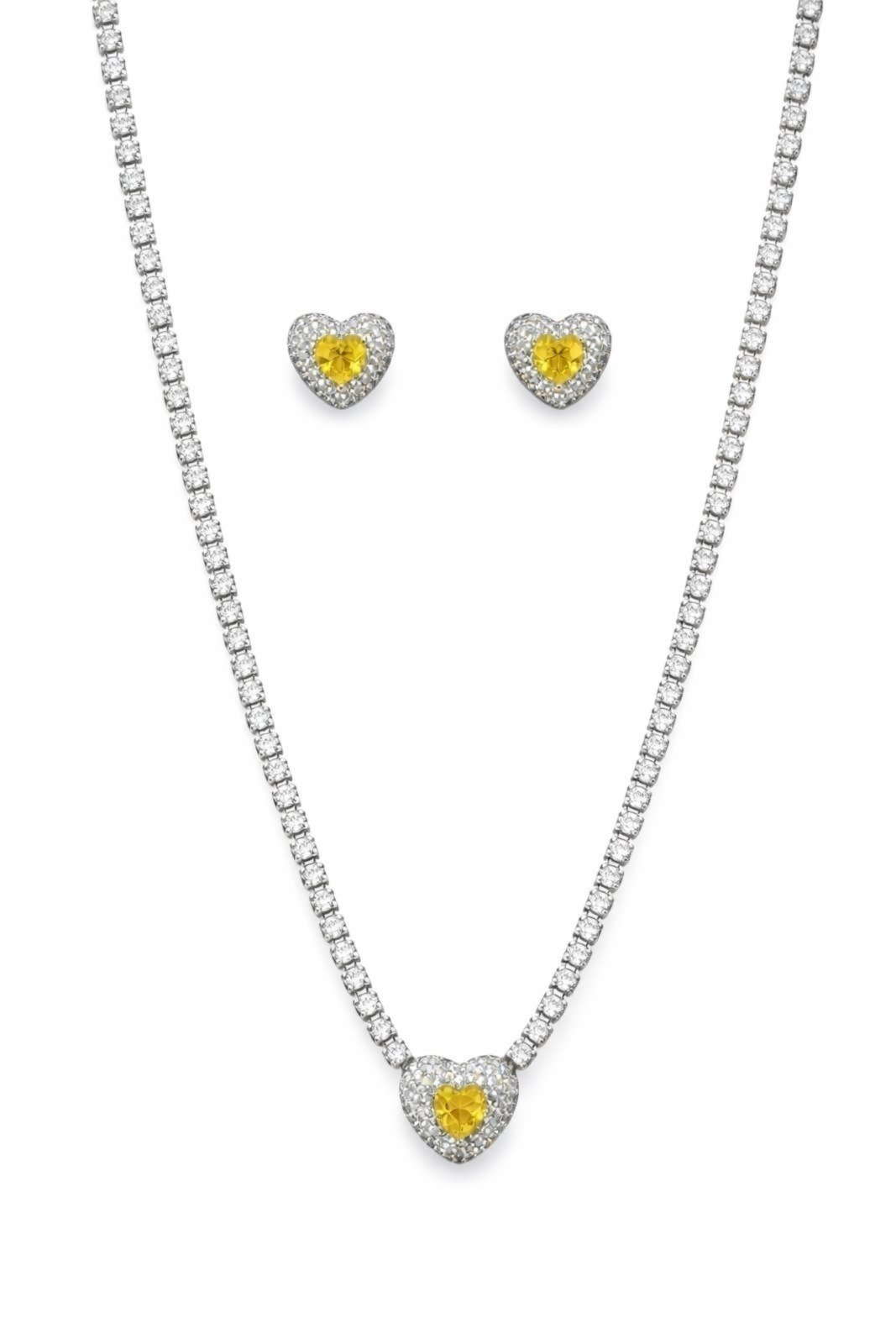 Conjunto Riviera Coração com Zirconia Yellow Banhado a Prata