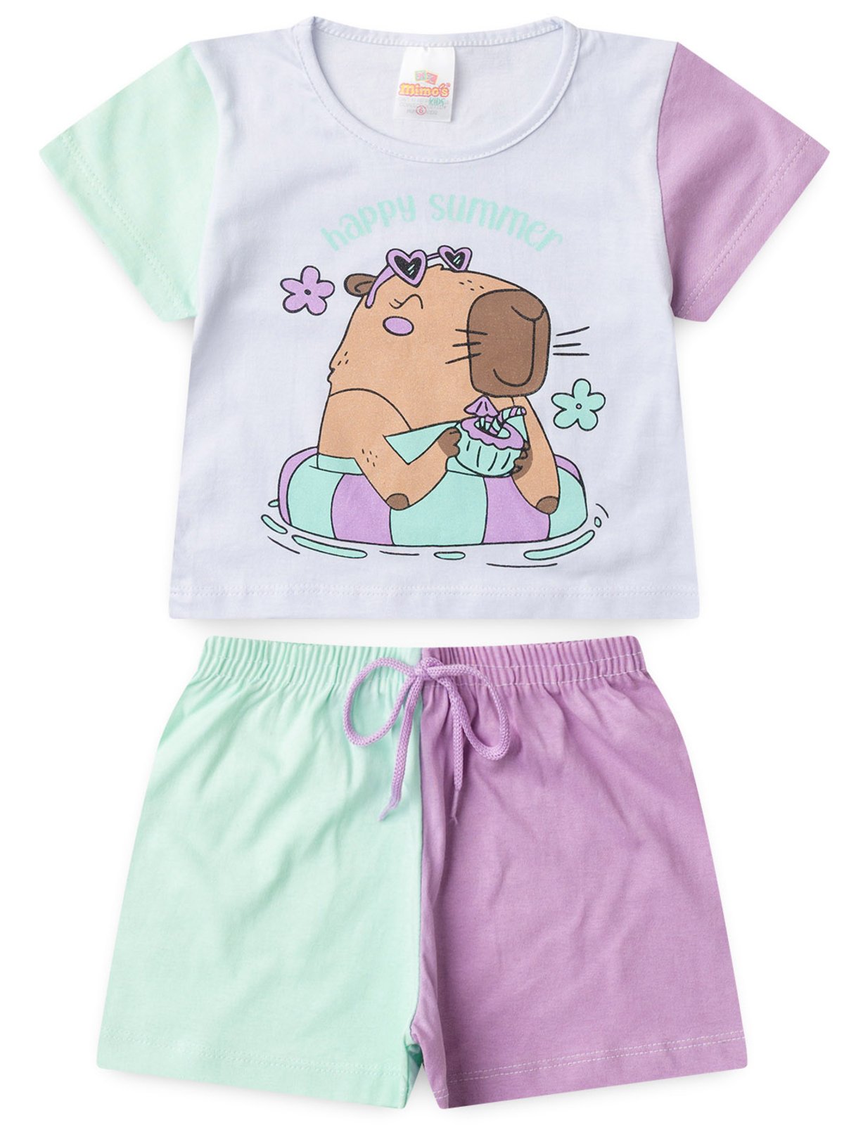 Infantil - Conjunto feminino verão Capivara Cropped Duoo 2 ao 14 anos Branca