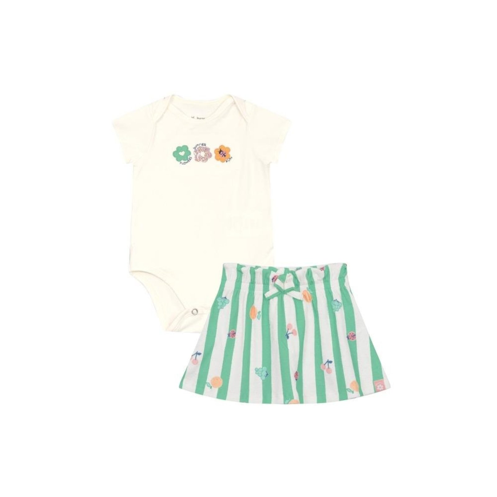 Infantil - Conjunto Menina Body Saia Estampada Frutos Brandili Off White Verde G Verde