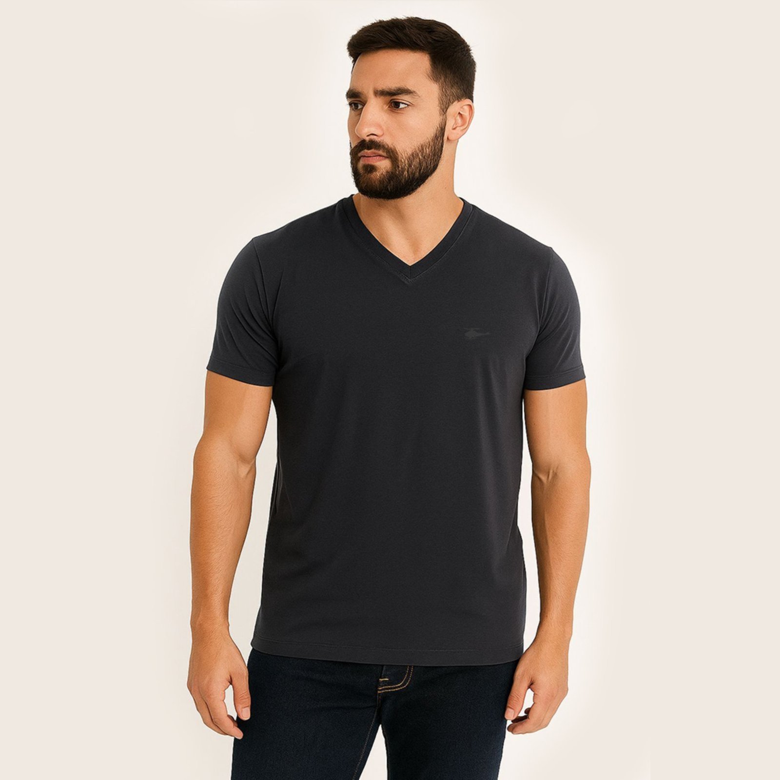 Camiseta Masculina Sallo Gola V Básica Premium Preto