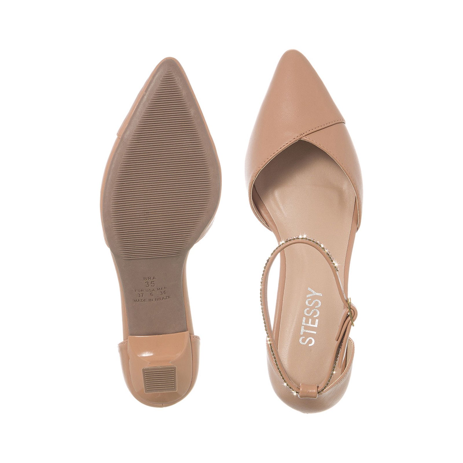 Vista 3 Scarpin Salome Sapato Bico Fino Salto Taça Strass Elegante Stessy Shoes preto Stessy Shoes preto