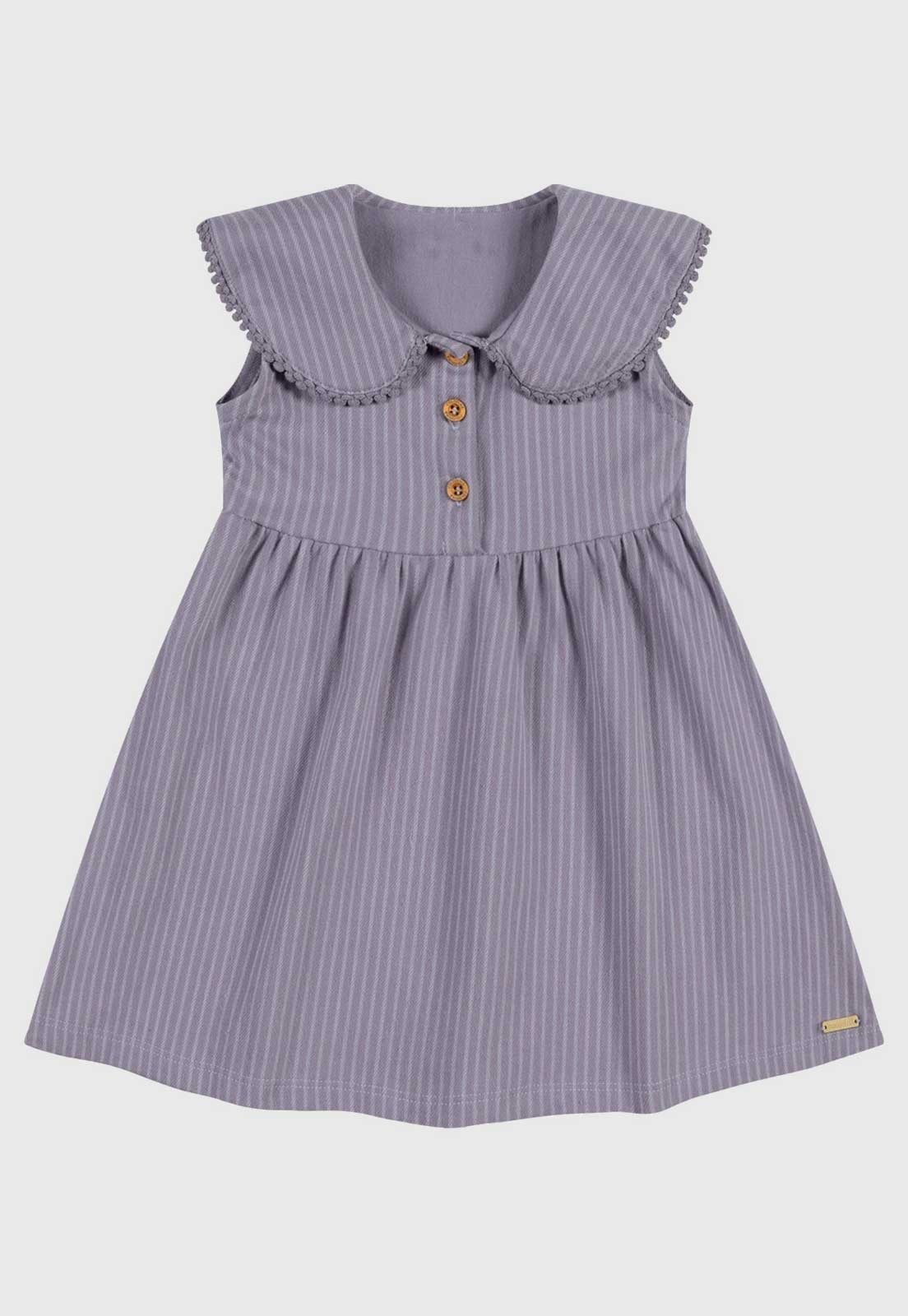 Vestido Colorittá Detalhe Botões Listrado Lilás