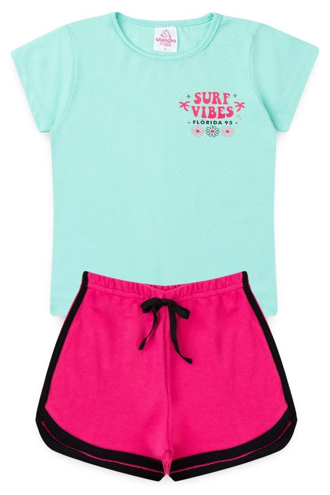 Infantil - Conjunto Menina Estampa Delicada Blusa 100% Algodão Shorts Moletinho
