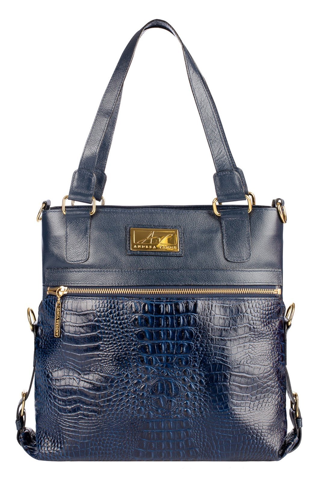 Bolsa de couro 2 em 1 croco Luiza - Azul