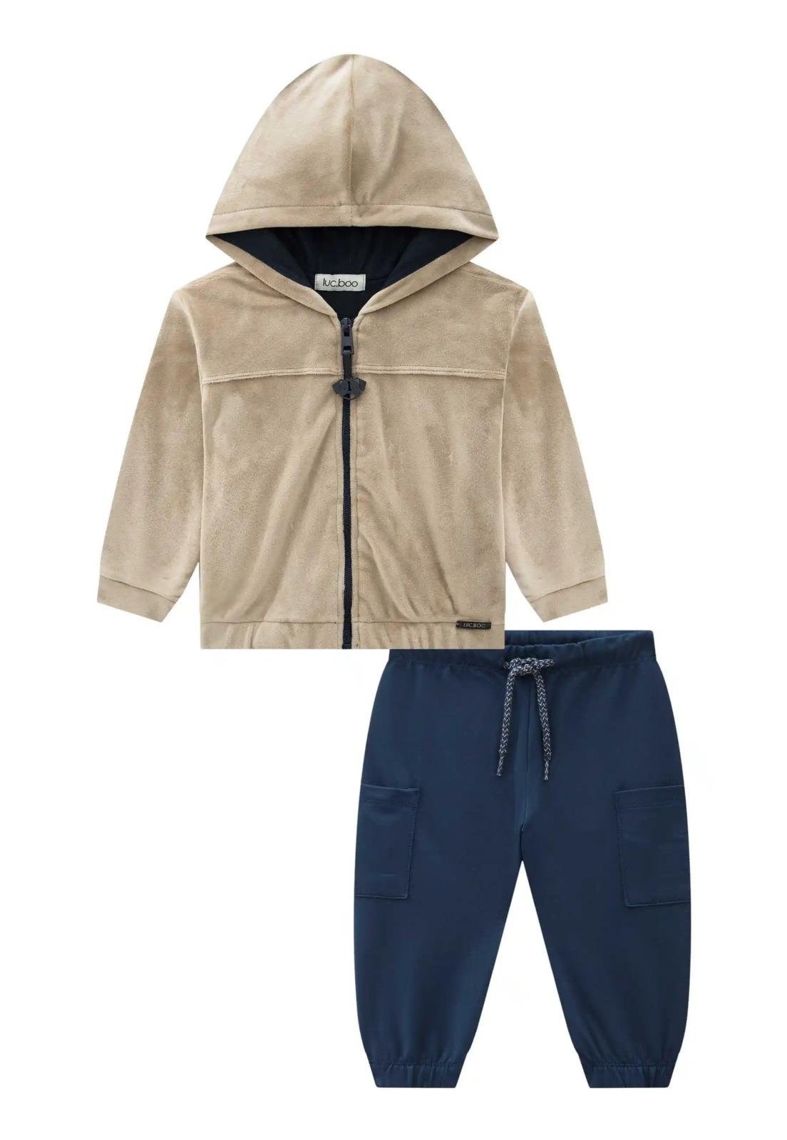 Infantil - Conjunto de Calça Casaco de Camurça Menino LucBoo 1 Bege
