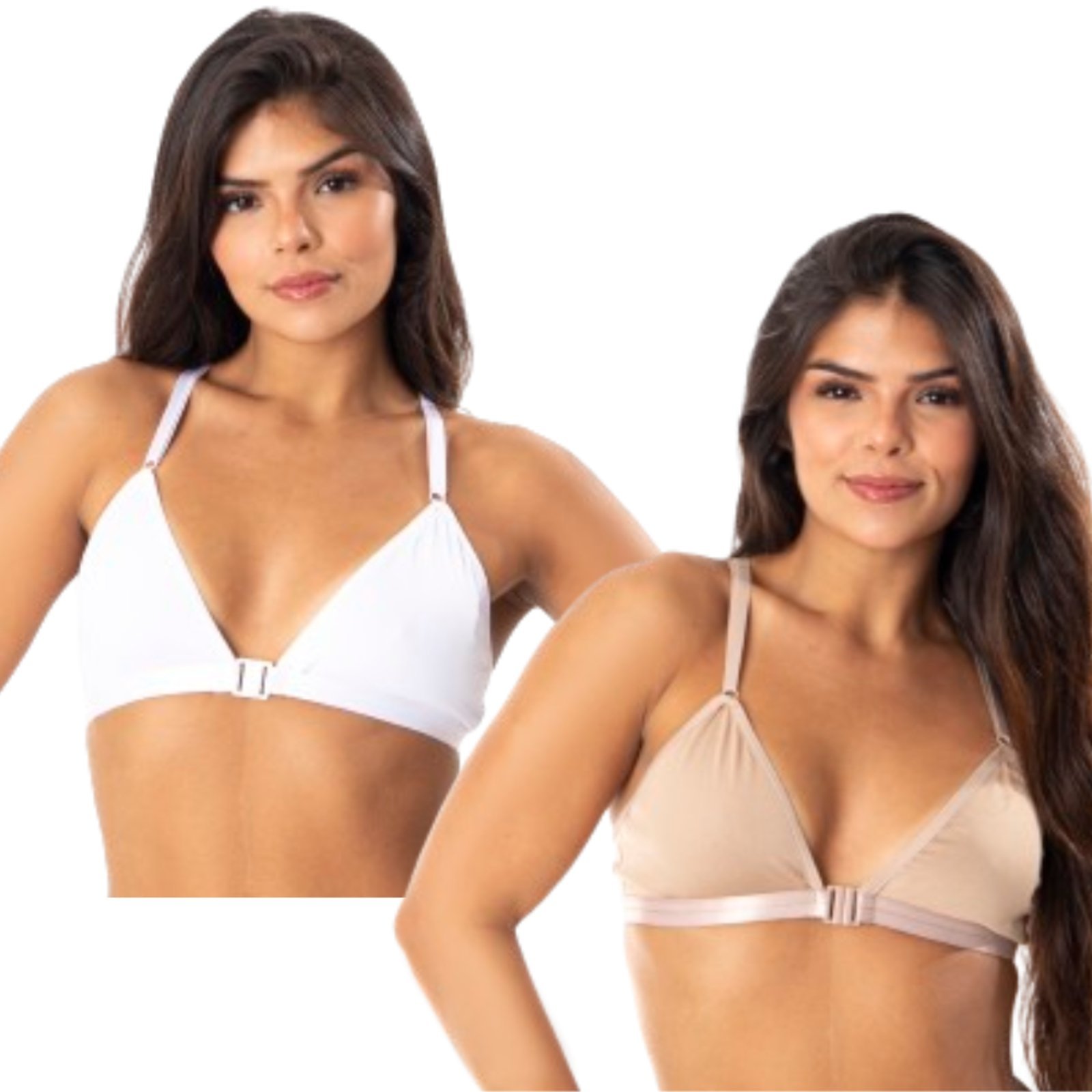 Kit 2 Sutiã Nadador Sem Bojo Reflexo Íntimo Básico Alça Ajustável Dia a Dia Branco e Bege