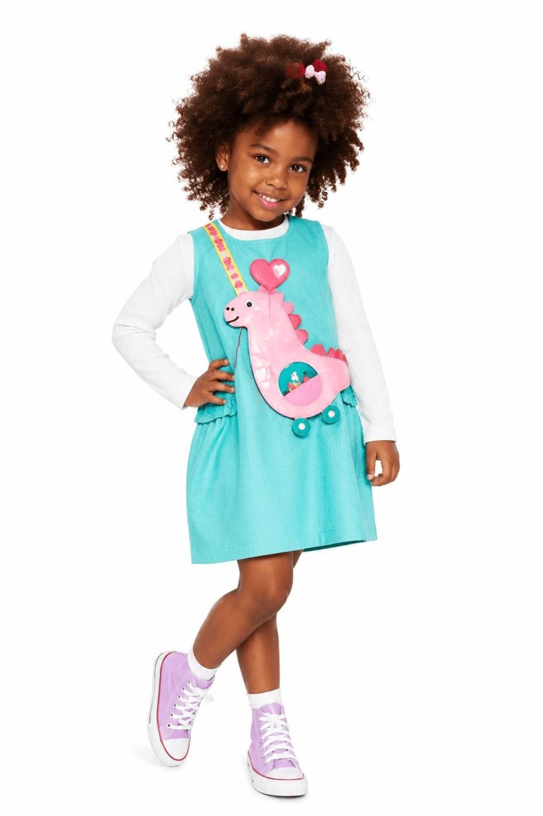 Infantil - Vestido Menina Verde Pinkssauro Alphabeto Pantano Verde