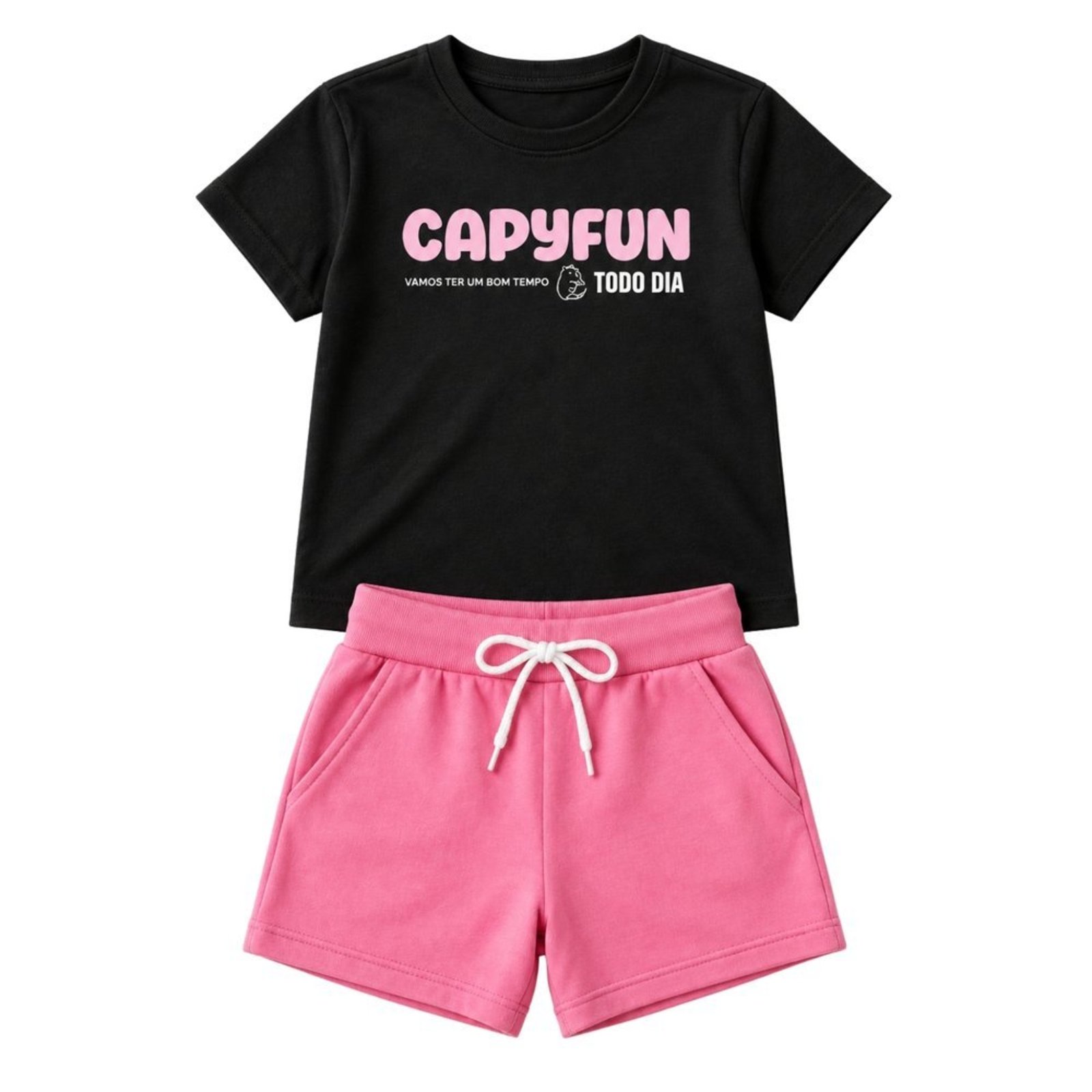 Infantil - Conjunto Menina Blusa Meia Malha Bermuda Moletinho