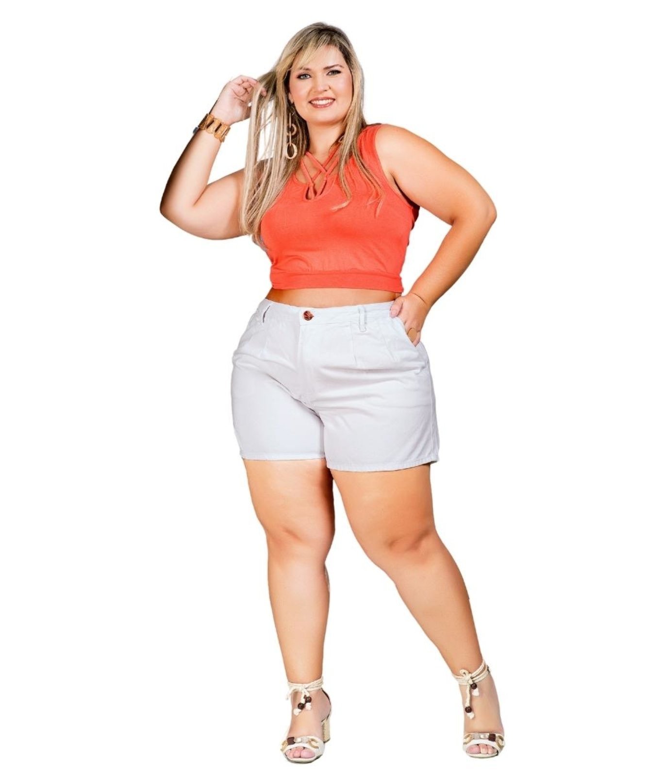 Shorts Feminino Sarja Plus Razon Jeans Branco