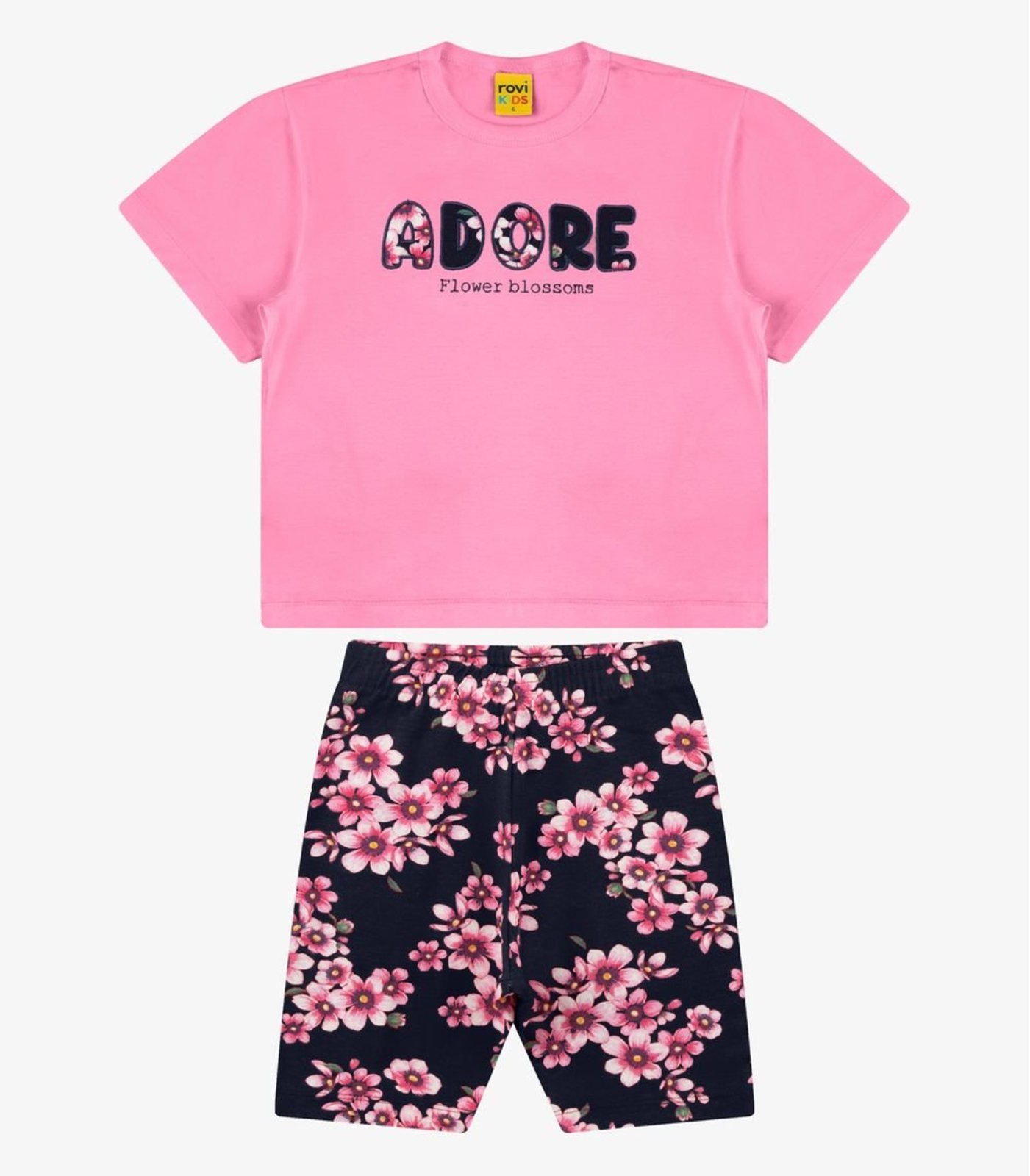 Infantil - Conjunto Blusa Com Ciclista Meia Malha Rovi Rosa