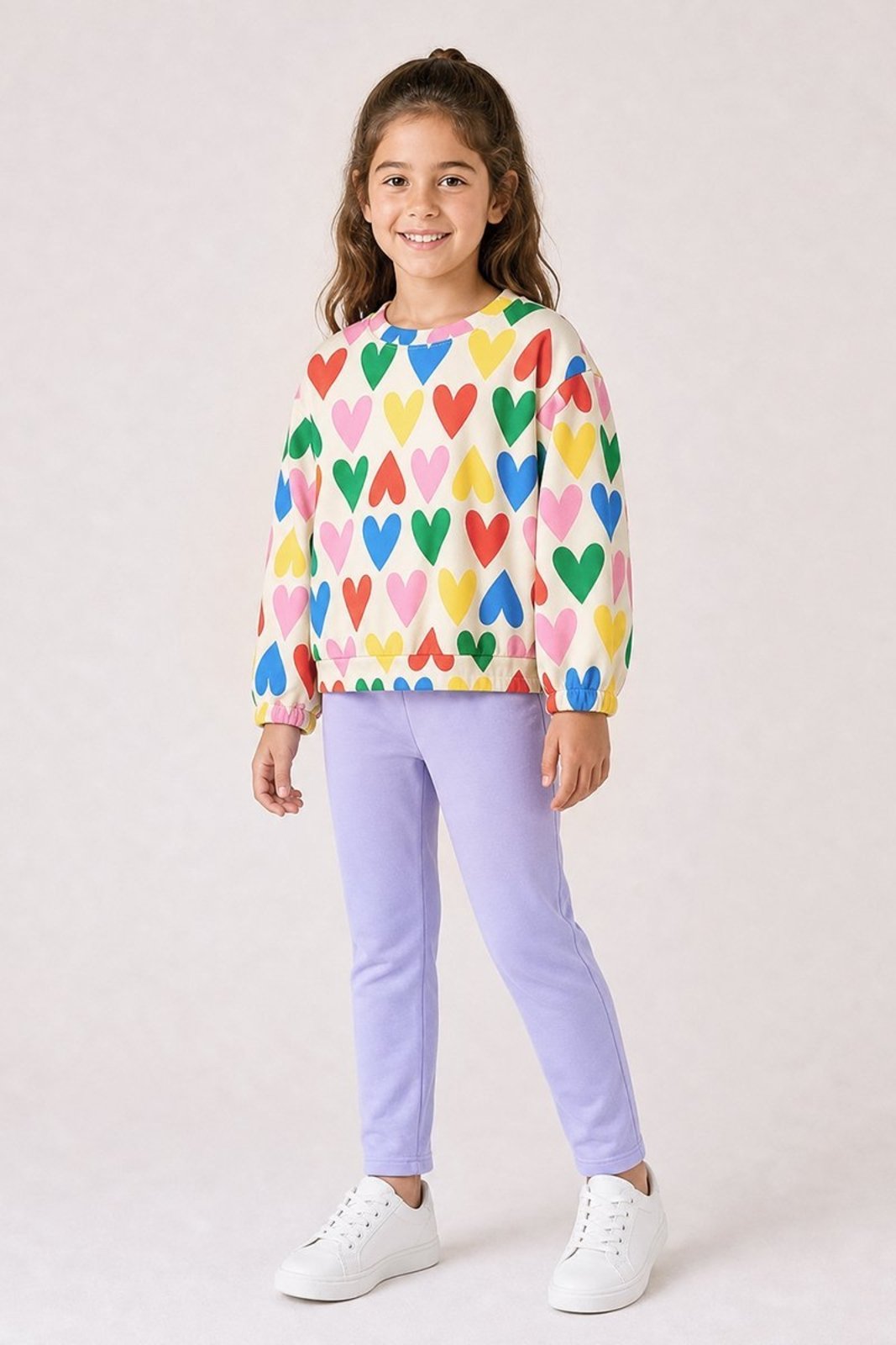 Vista 2 Infantil - Conjunto Bugbee Menina Casaco Corações e Calça em Molecotton Color Hearts estampado/lilás Bugbee estampado/lilás