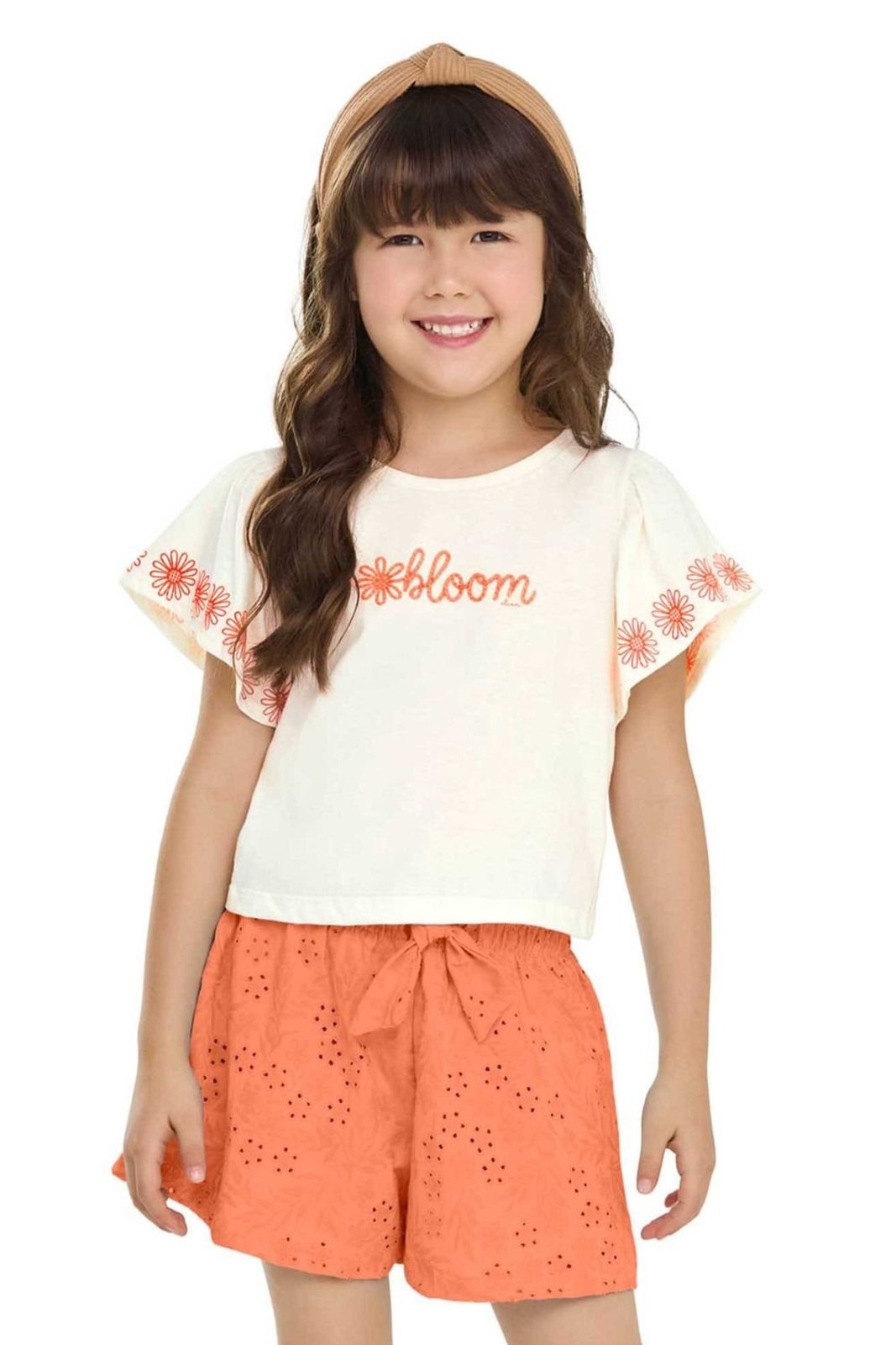 Infantil - Conjunto Menina Flores Relevo Elian Bege