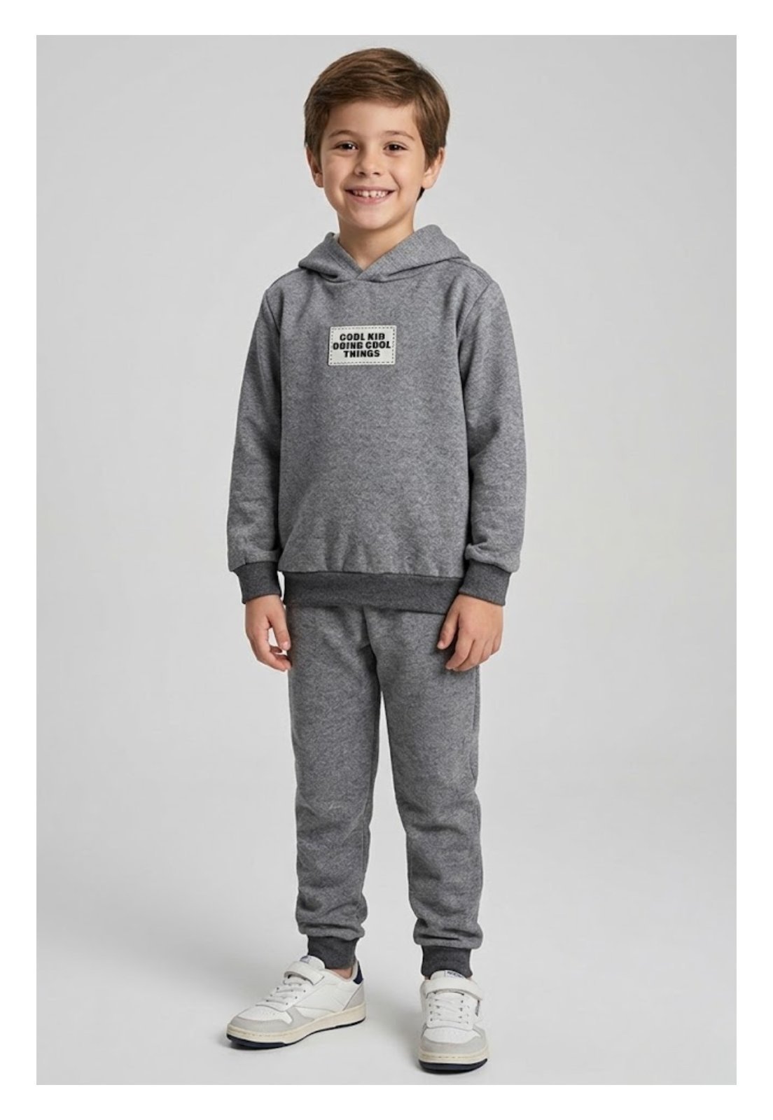 Infantil - Conjunto Bem Vestir Masculino Cinza Felpado Capuz