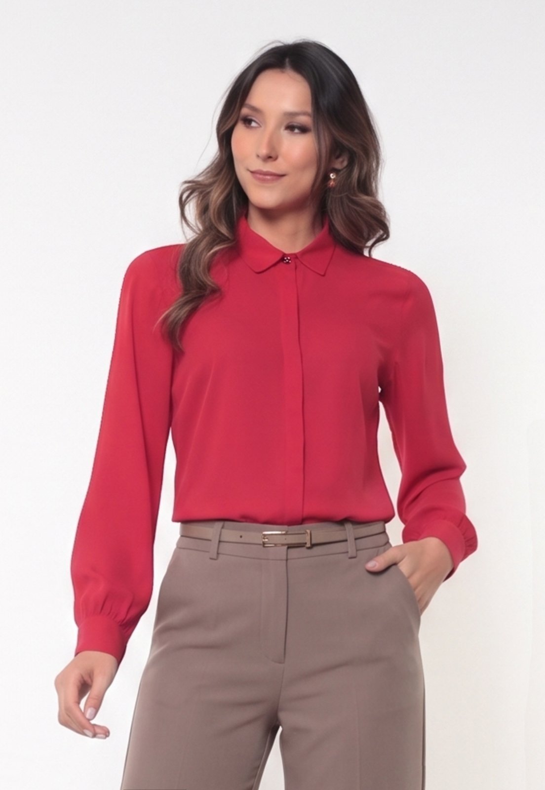 Camisa Intens Manga Longa Crepe Vermelho