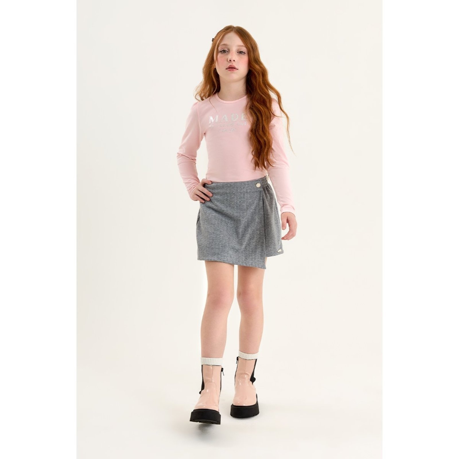 Infantil - Conjunto Menina com Blusa e Short Saia em Jacquard