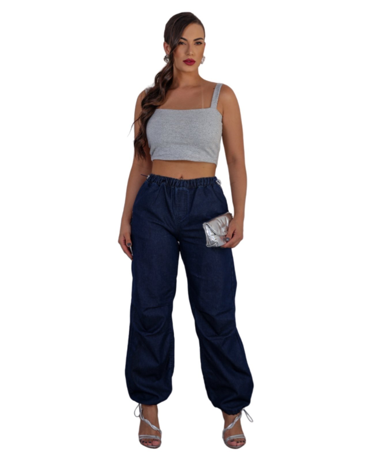 Calça Feminina Jeans Jogger com Regulador