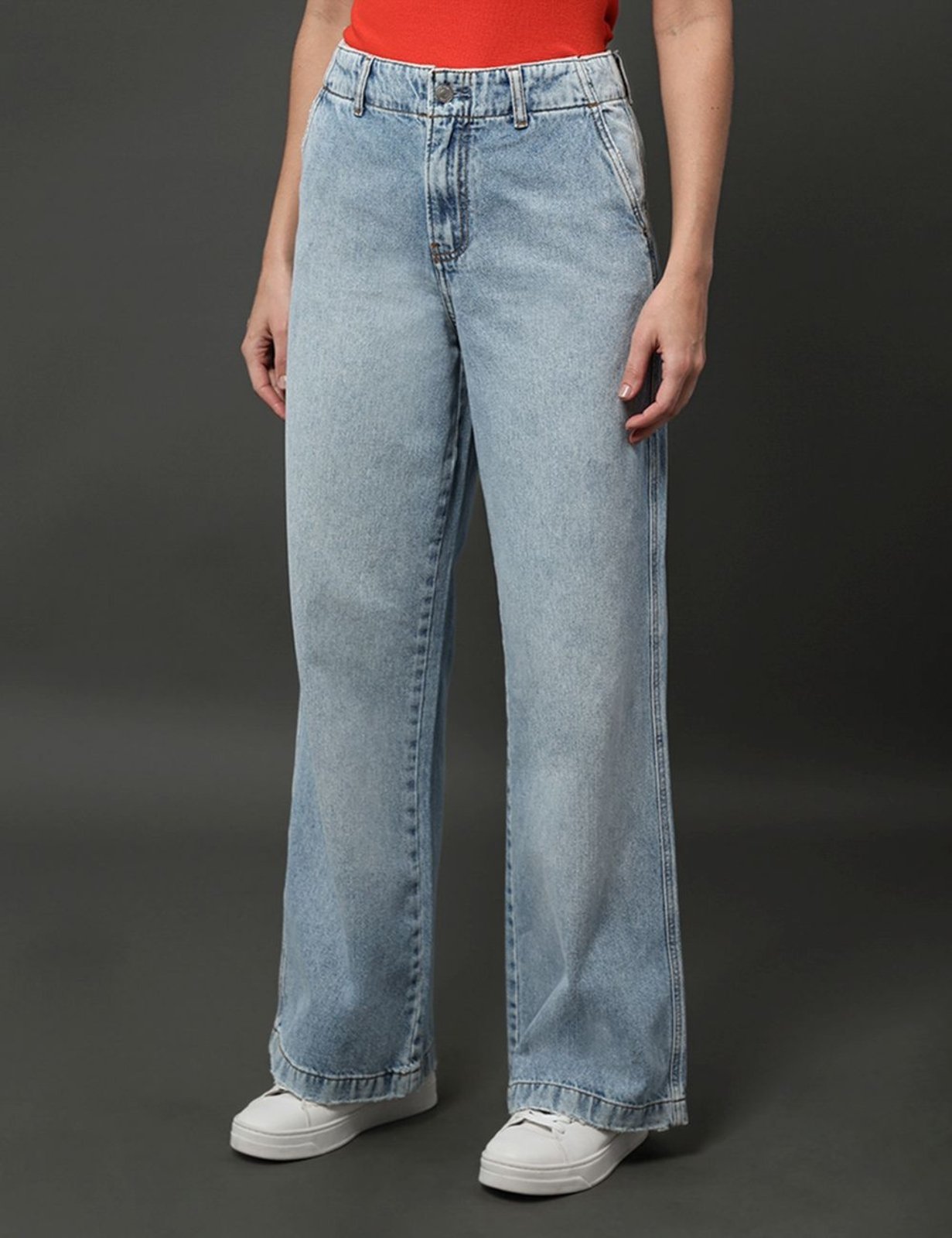 Vista 2 Calça Jeans Feminina Wide Leg Bolso-Faca Calvin Klein Jeans Claro azul Calvin Klein Jeans azul