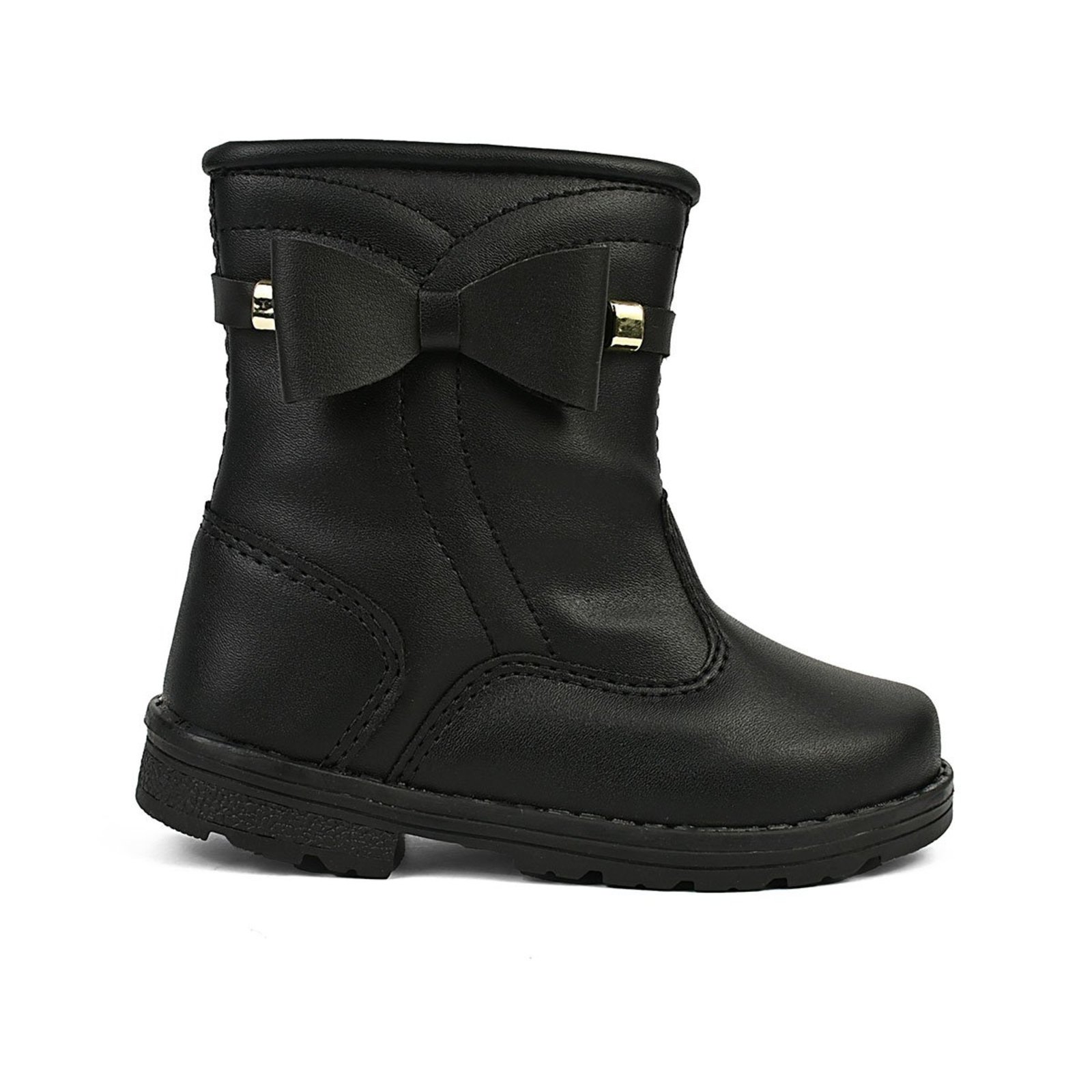 Infantil - Bota Feminina Cano Médio Laço e Bordado Preto Lulopé