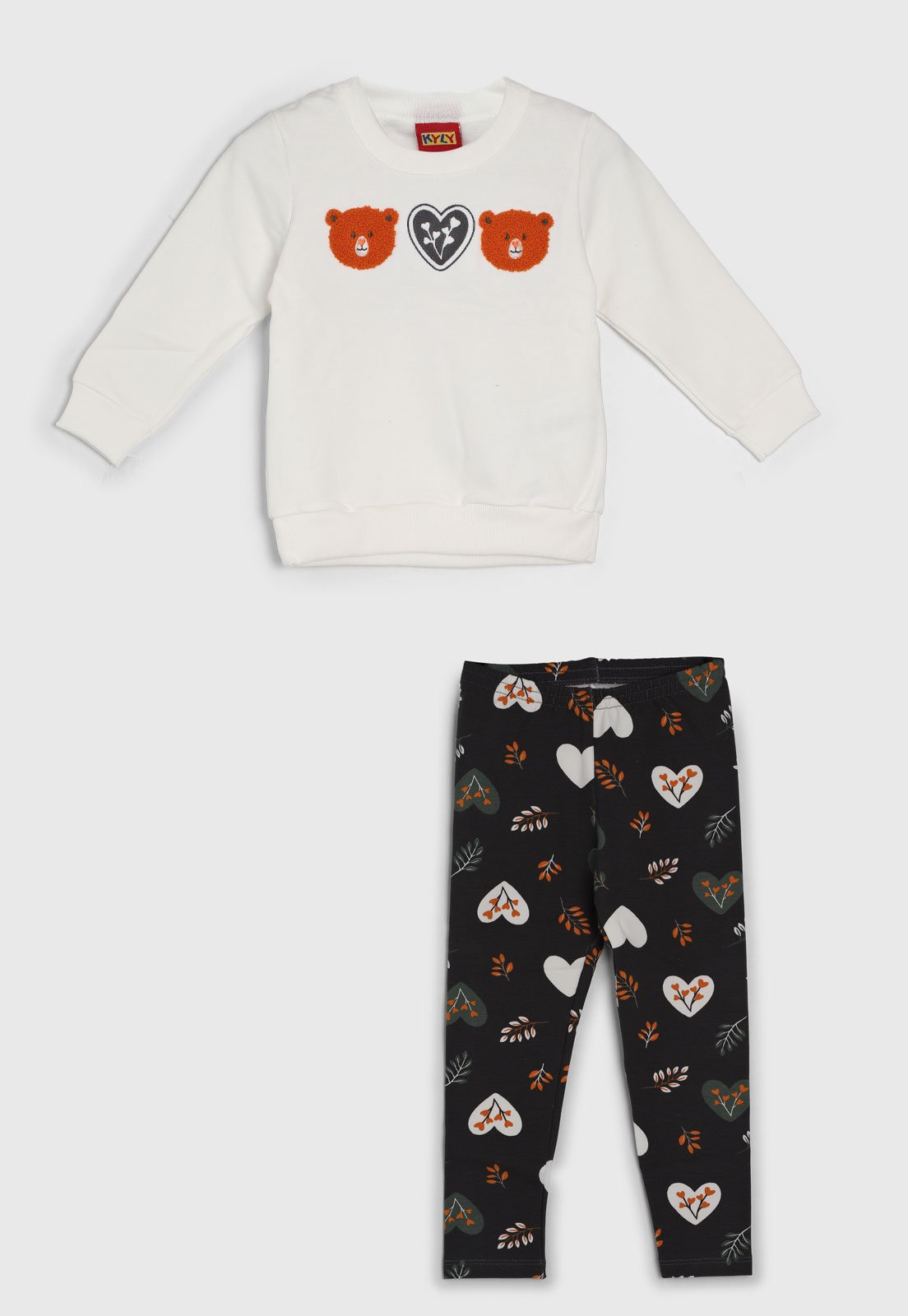 Conjunto Kyly Estampa Ursinhos e Corações Branco
