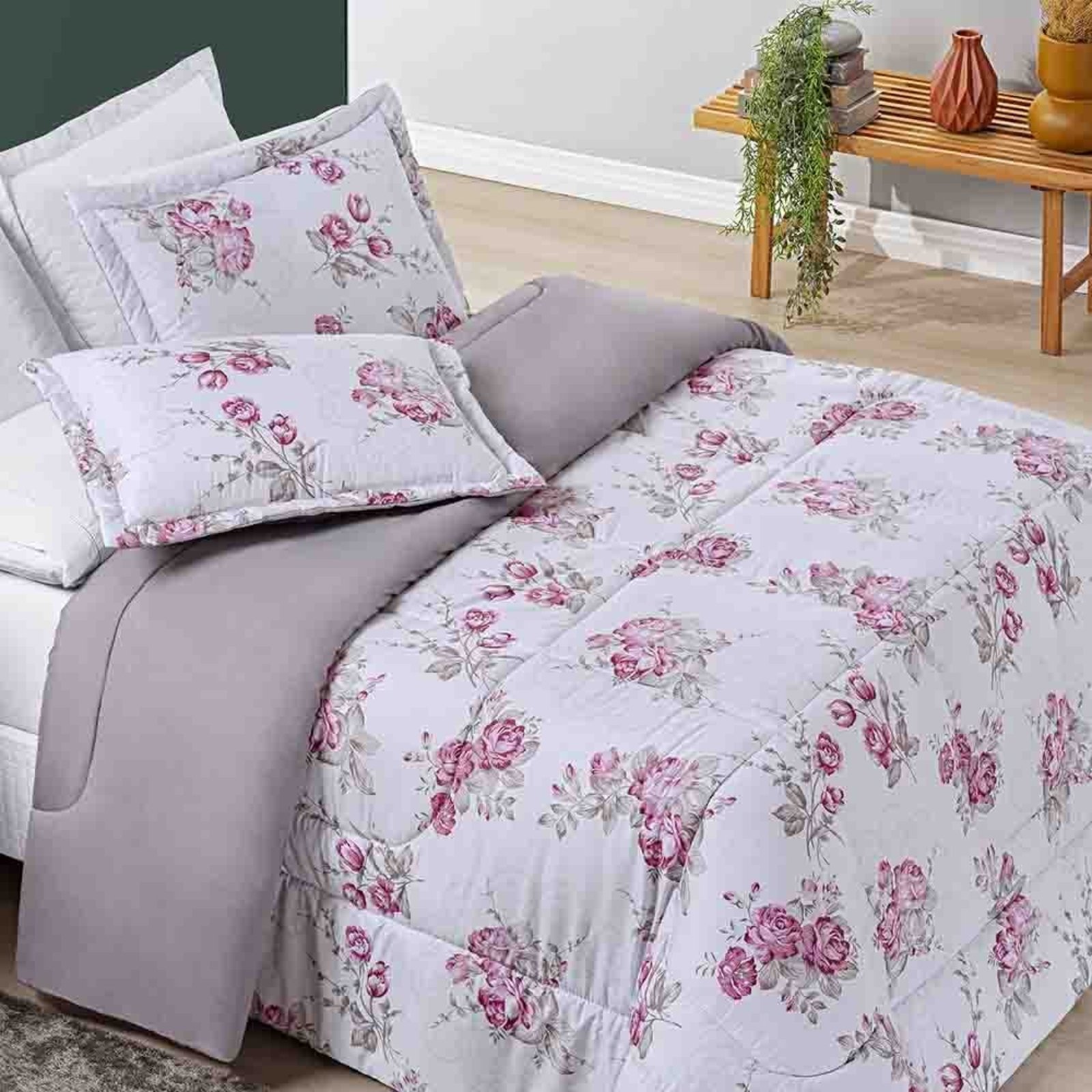 Edredom Coberdrom Michigam Queen Dupla Face - Lilac - 100% Poliéster