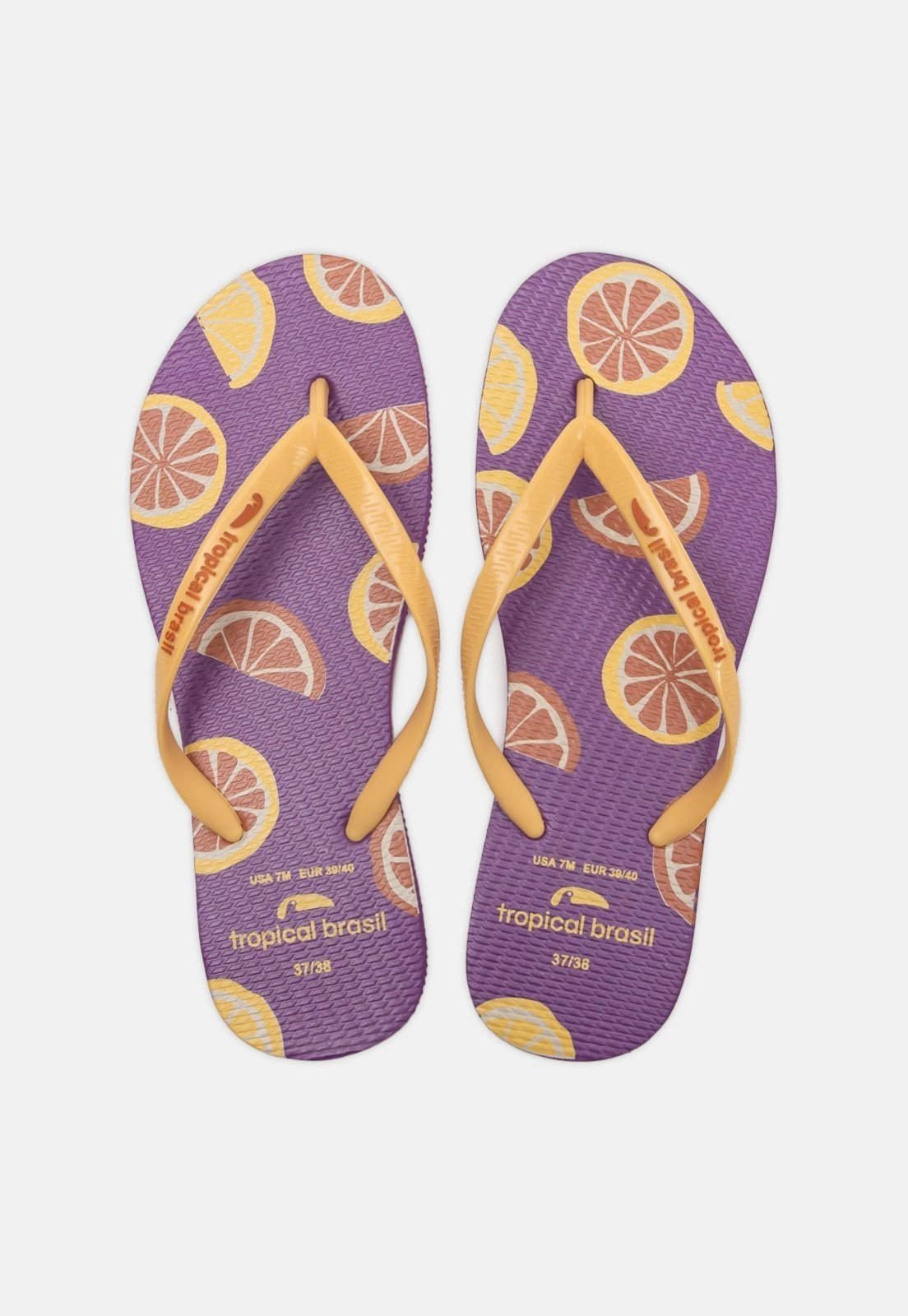 Chinelo Tropical Brasil Estampado Slim Amarelo com Roxo
