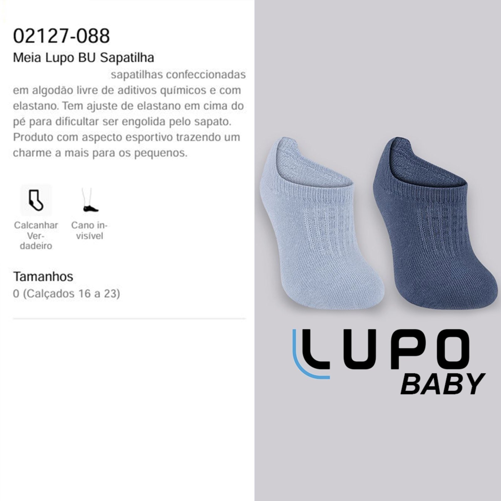 Vista 3 Kit 2 Meia Sapatilha Lupo Baby 02127 0906 azul Lupo azul