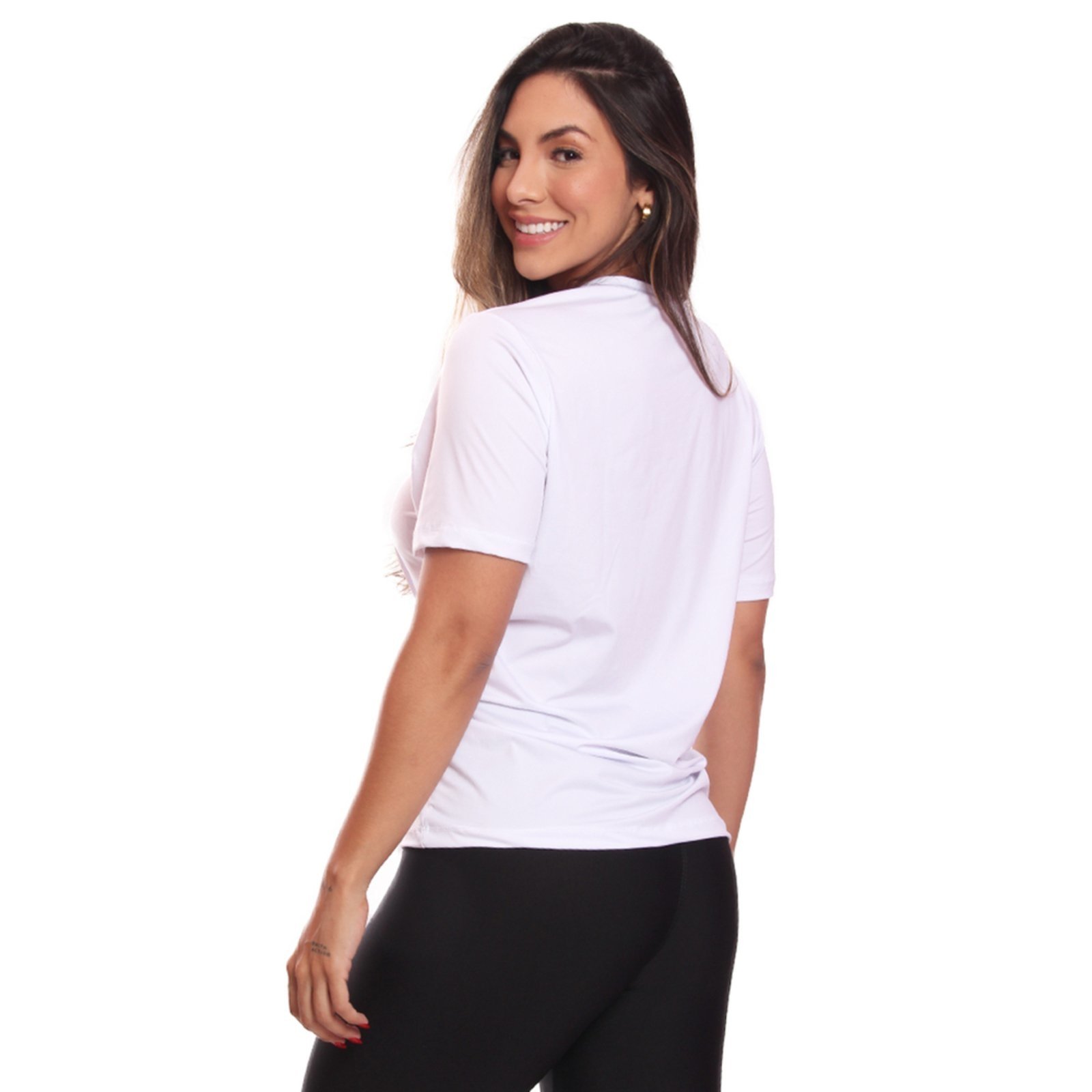 Vista 3 Camiseta Feminina Dry Fit Básica Lisa Proteção Solar UV Térmica Blusa Academia Esporte Camisa ADRIBEN branco ADRIBEN branco
