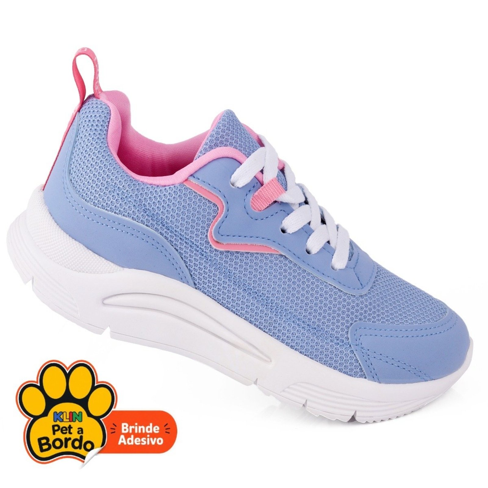 Infantil - Tênis Menina Klin Casual Leve Confortável e Moderno - Azul Rosa