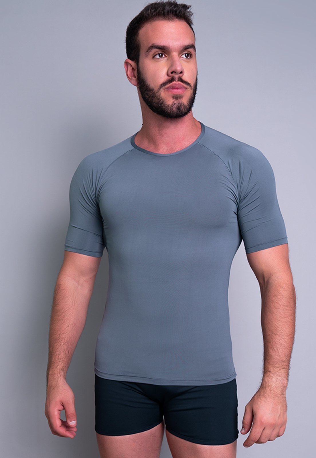 Camisa Térmica MVB Modas Masculina Manga Curta Segunda Pele Proteção Uv 50+ Cinza