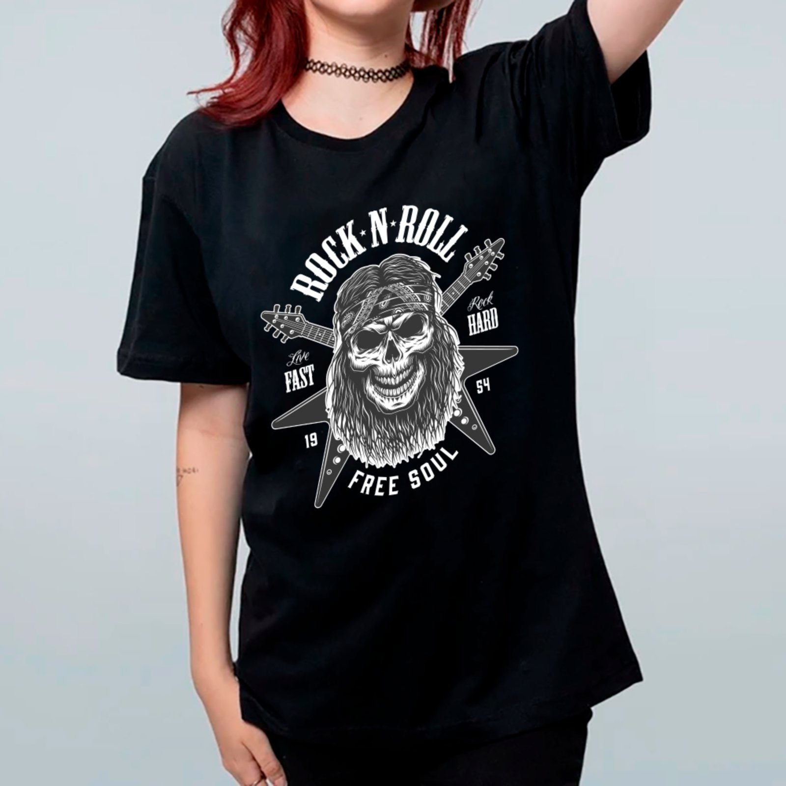 Camiseta Ousy Streetwear Rock N Roll Free Soul Oversized Unissex Preto