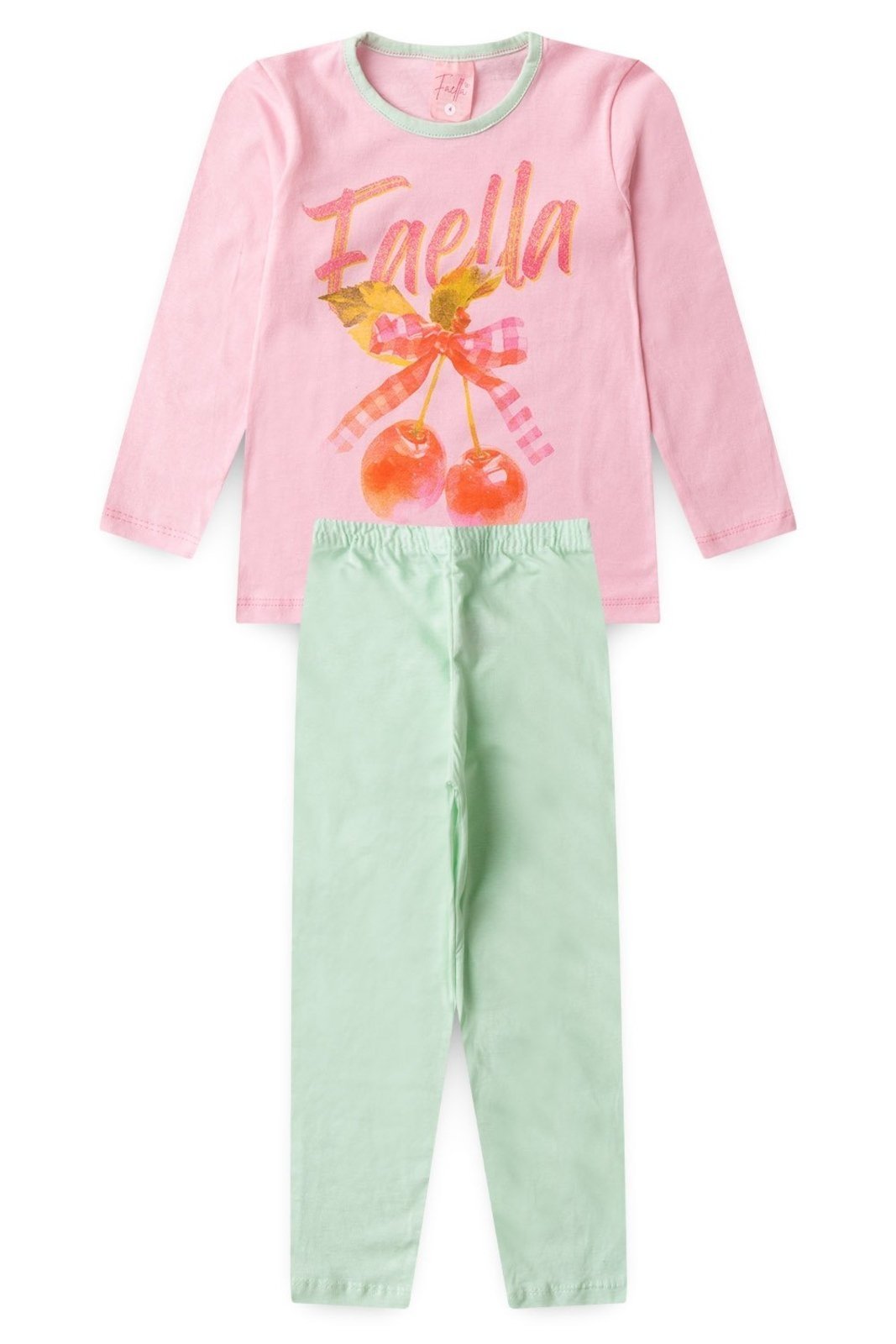 Vista 3 Pijama Manga Longa Feminino Cherry Faella - Rosa Mega Kids unico rosa Mega Kids unico rosa