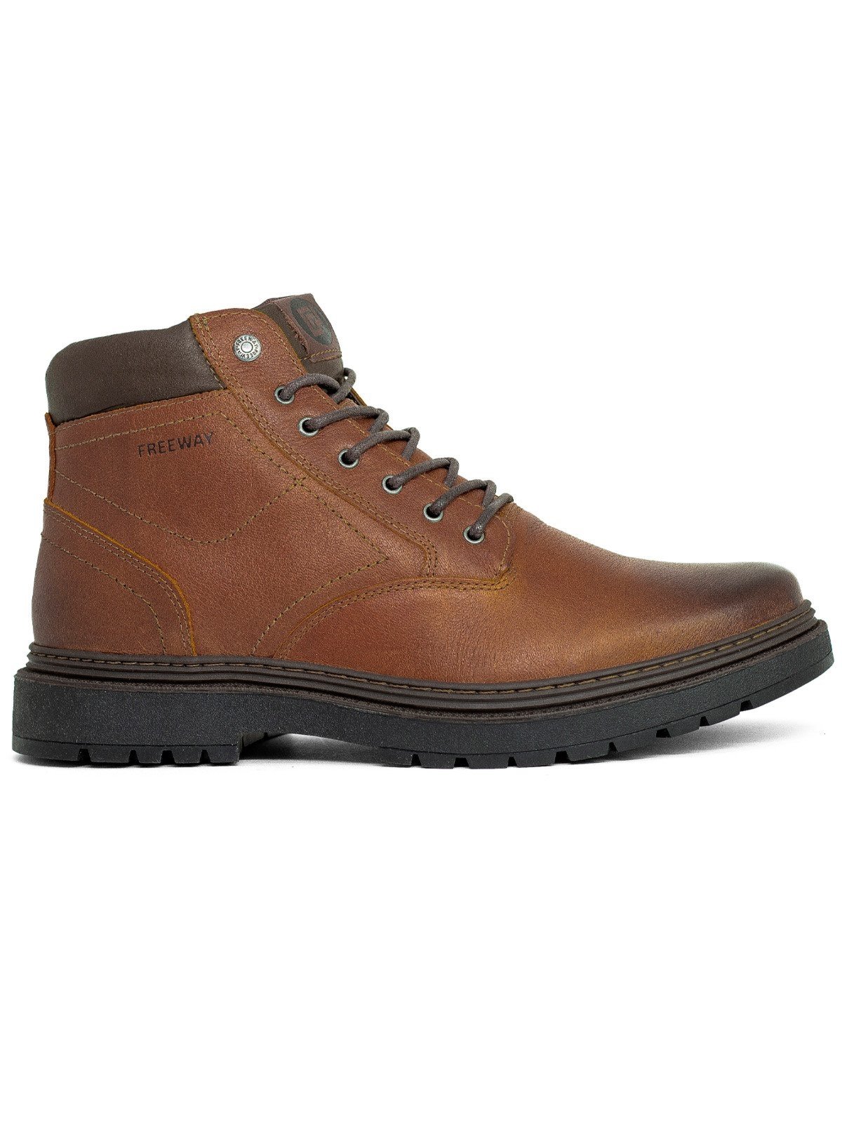 Bota Masculina Freeway Casual Rústico Couro Legítimo Costurado Cano Médio Marrom Marrocos