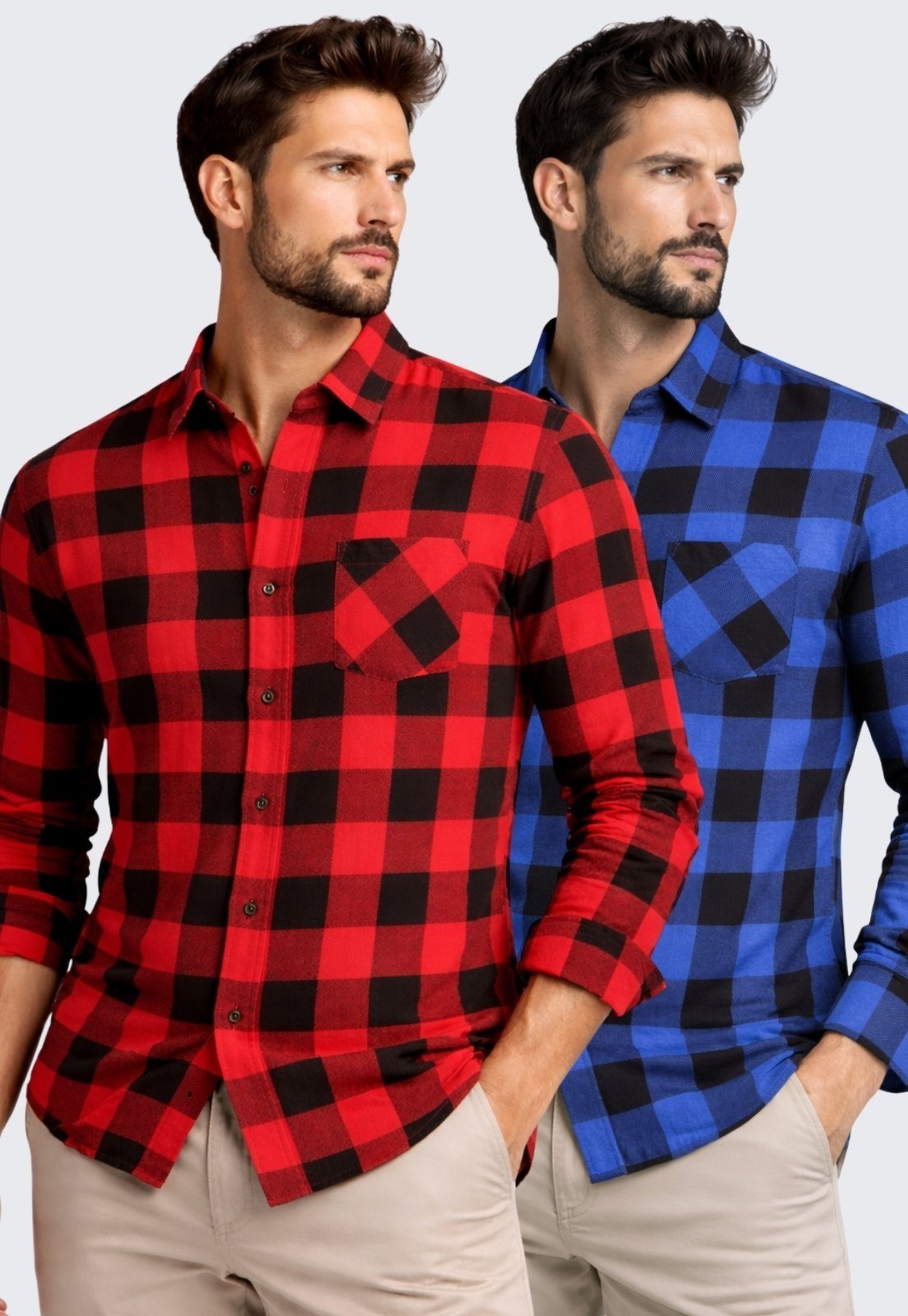 Kit 2 Camisa Xadrez Masculina Manga Longa Daze Modas Azul e Vermelha