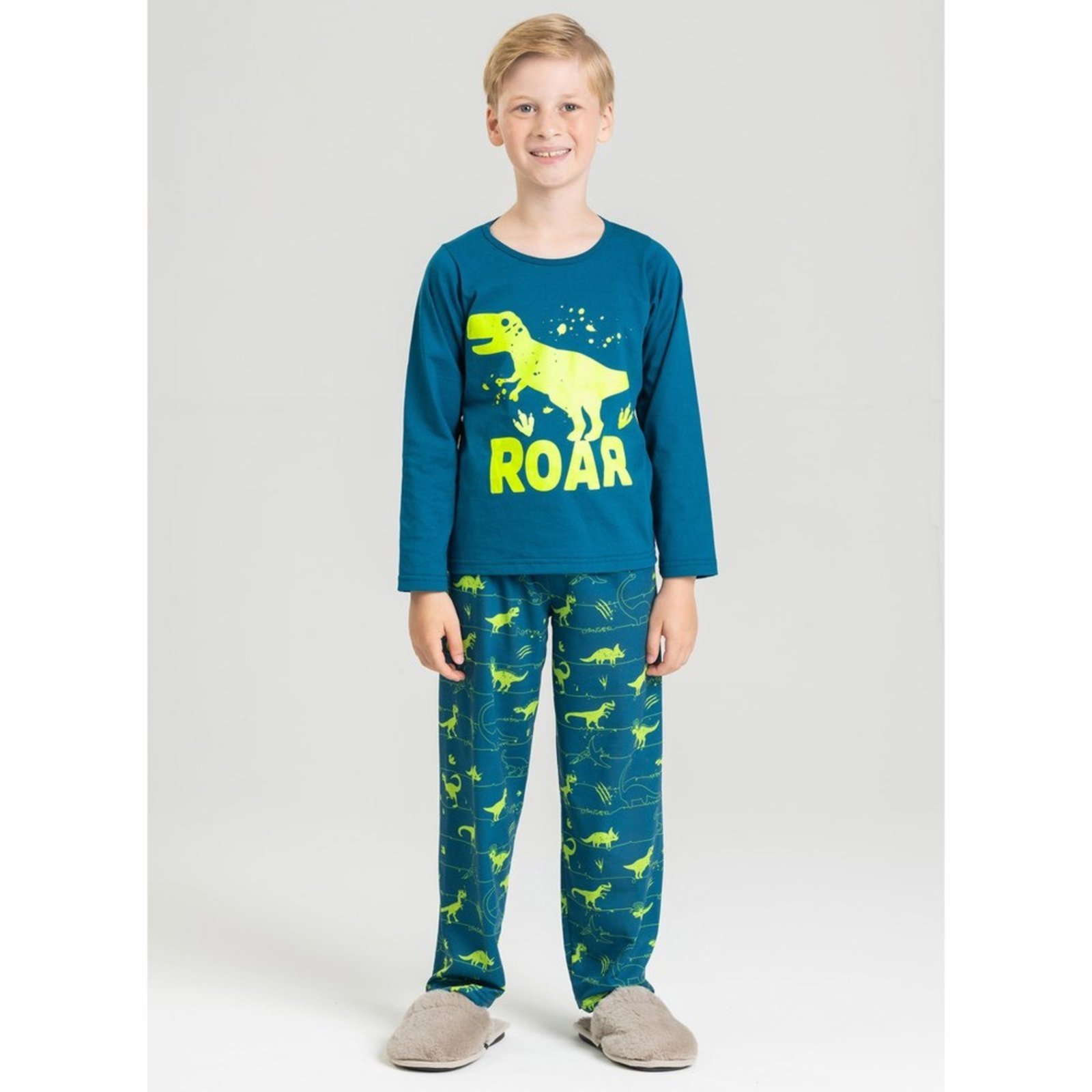 Pijama Longo Azul Menino Dinossauro Roar