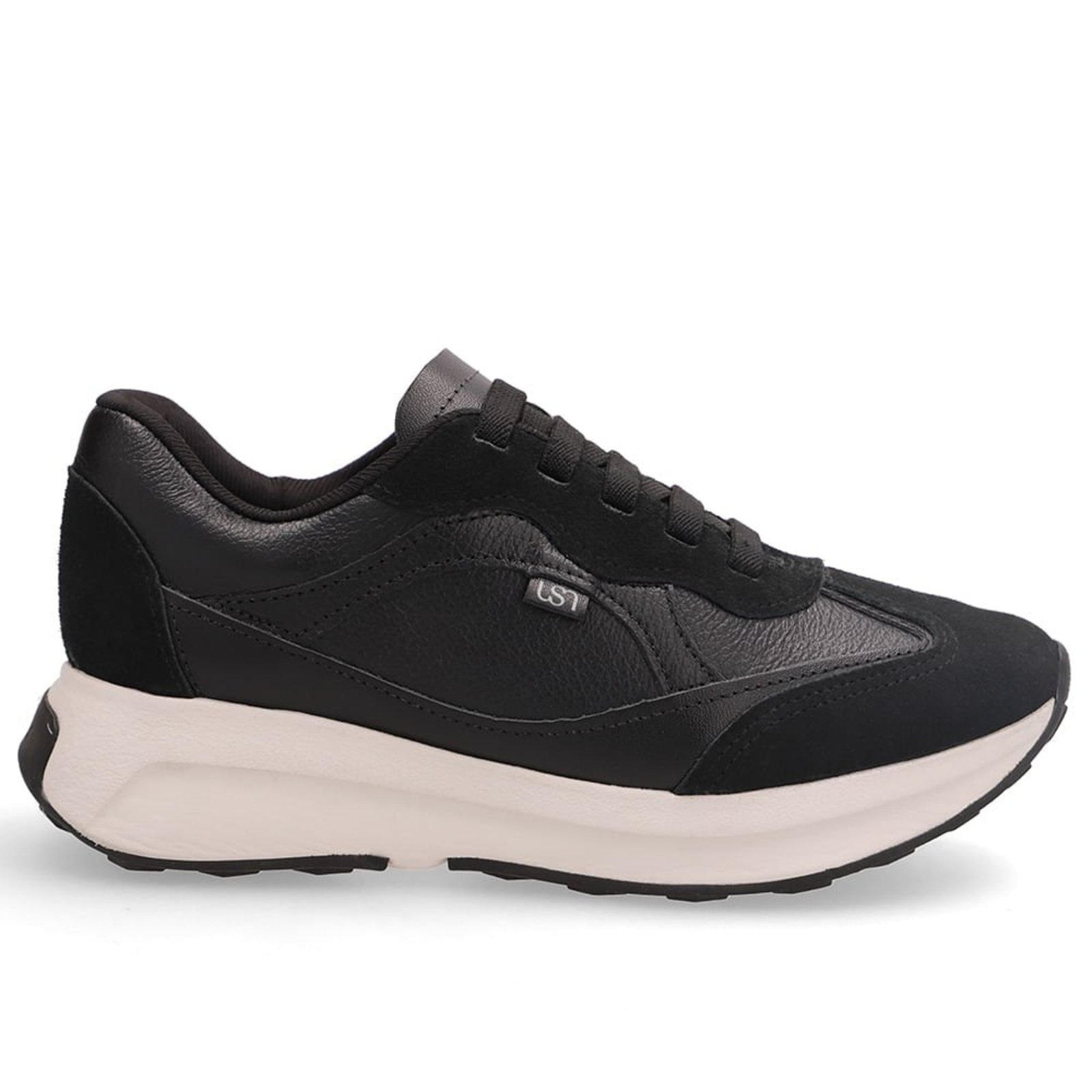 Tênis Casual Multimateriais Preto Com Cadarço Elástico