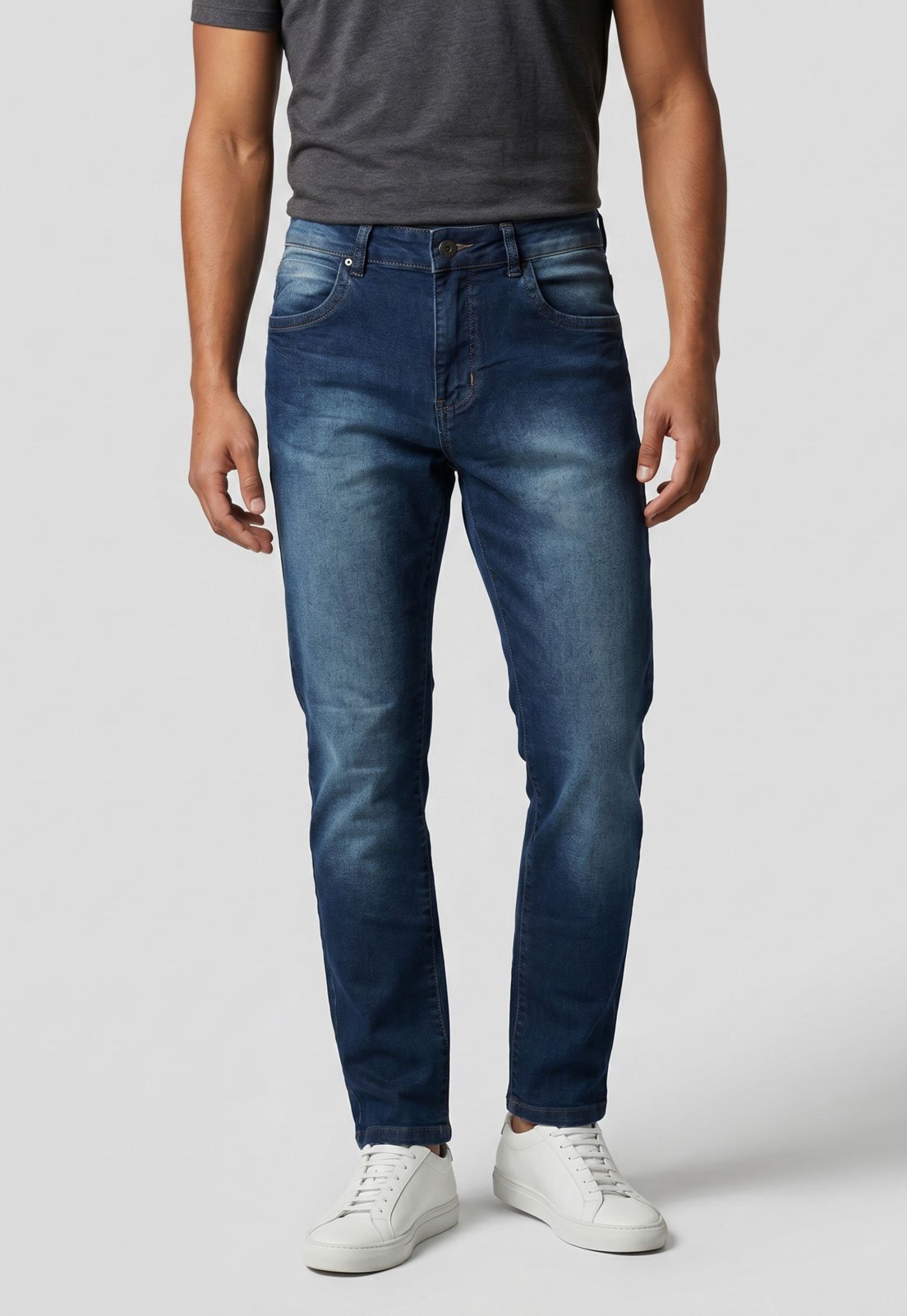 Calça Jeans Masculina Aleatory Reta Estonada Azul-marinho