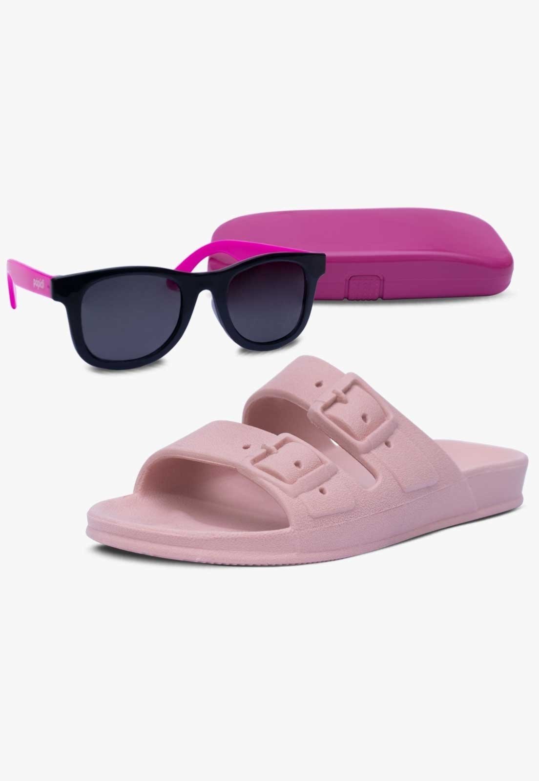 Infantil – Kit Oculos de Sol E Chinelo Papete Slide Pópidi Rosa